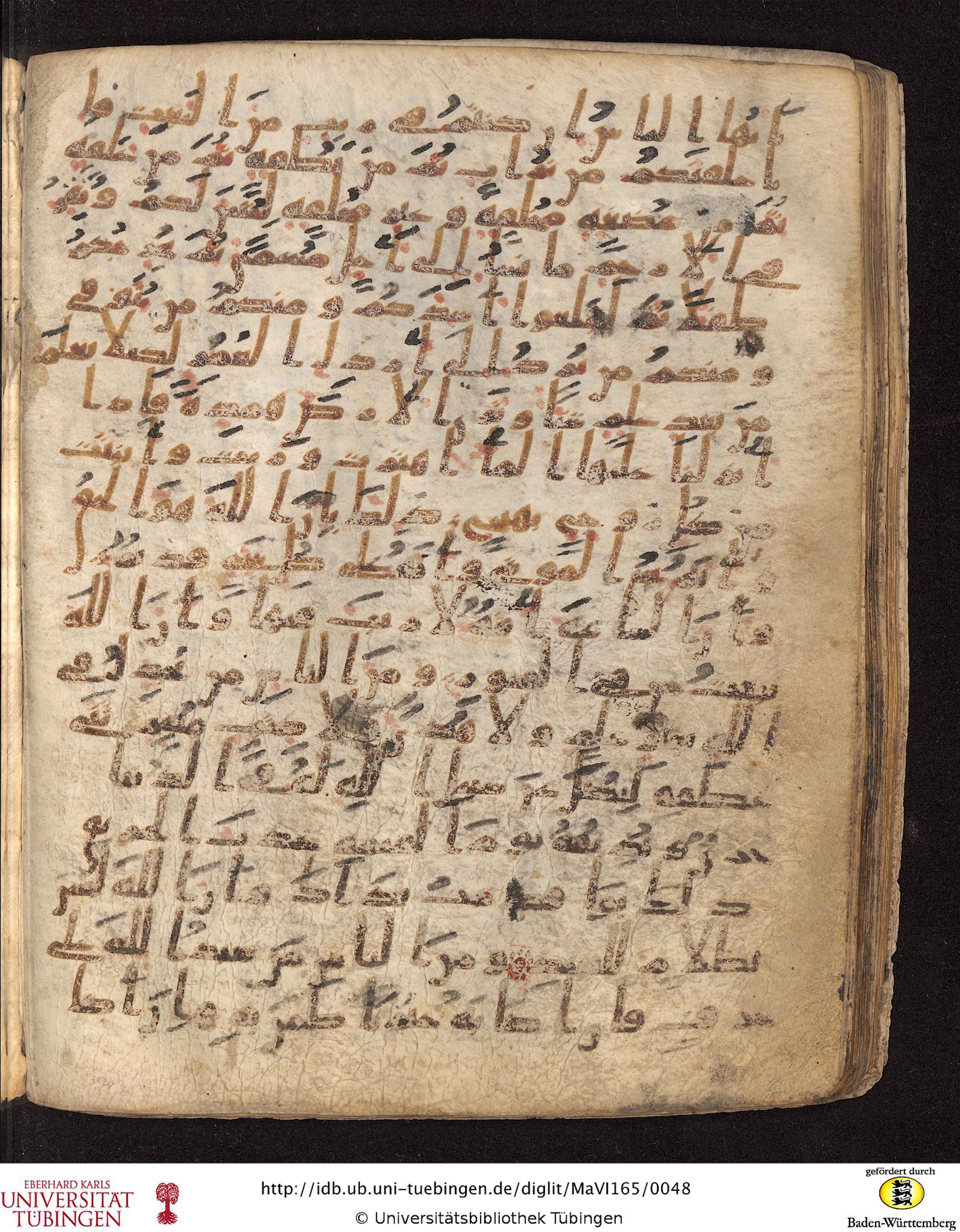 Staatsbibliothek zu Berlin, Ms. or. fol. 4313 (Scan 2), in Ḥiǧāzī (close to type II) script, showing Surah 22:7 from Mid to Late 7th Century AD found in Fustat (Old Cairo), Egypt, currently housed at Staatsbibliothek zu Berlin, Berlin