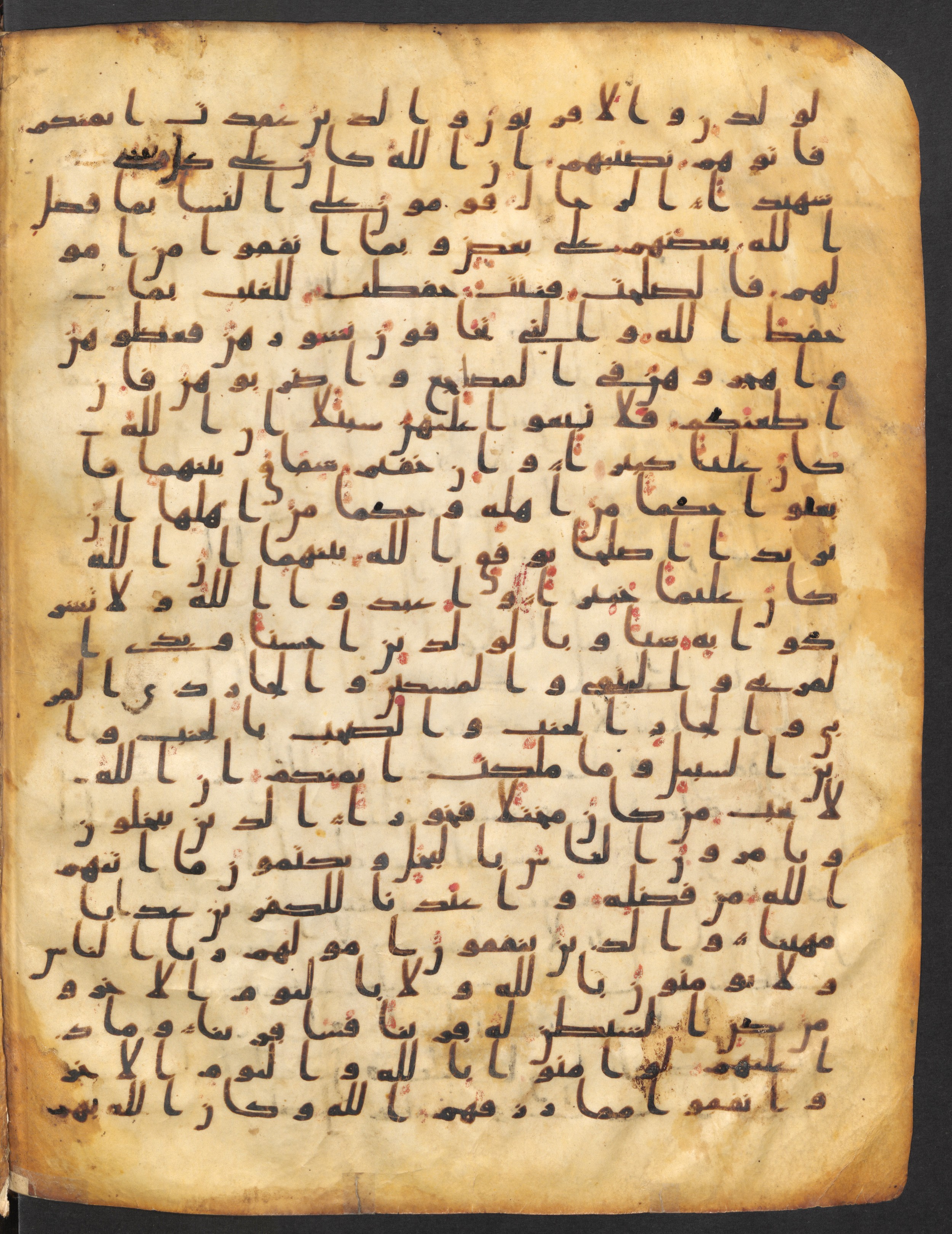 Staatsbibliothek zu Berlin, Ms. or. fol. 4313 (Scan 1), in Ḥiǧāzī (close to type II) script, showing Surah 4:39 from Mid to Late 7th Century AD found in Fustat (Old Cairo), Egypt, currently housed at Staatsbibliothek zu Berlin, Berlin