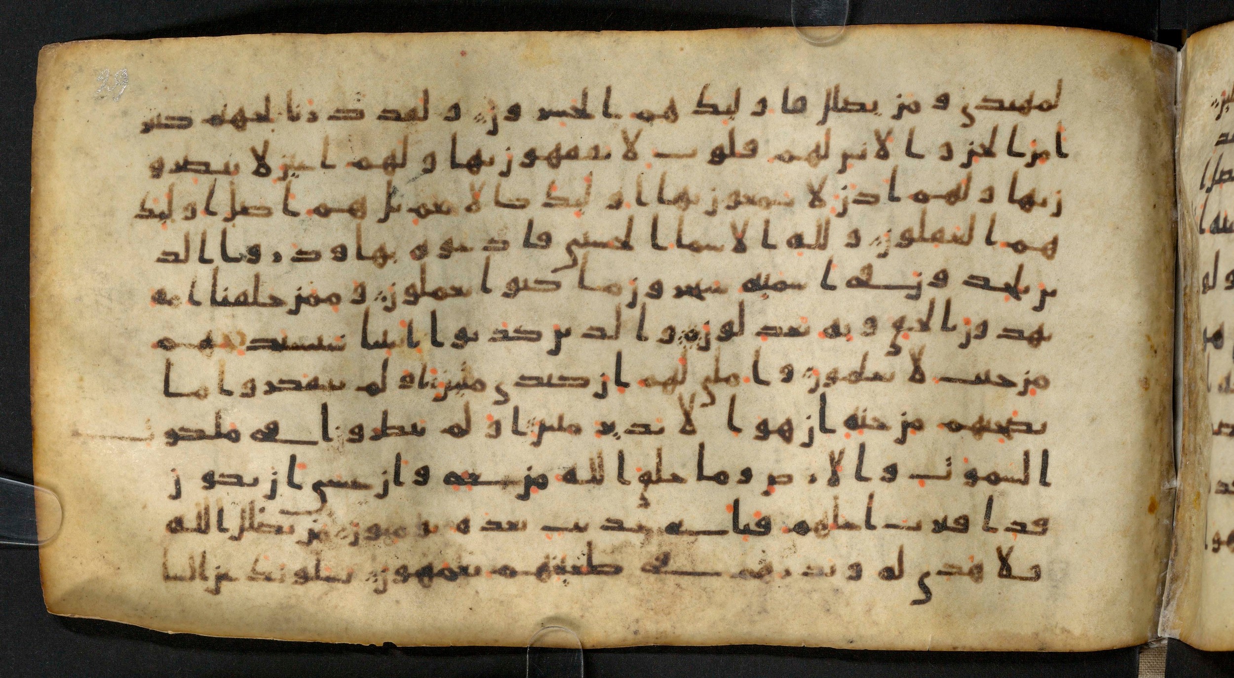 Staatsbibliothek zu Berlin, Ms. or. fol. 4313 (Scan 3), in Ḥiǧāzī (close to type II) script, showing Surah 7:178 from Mid to Late 7th Century AD found in Fustat (Old Cairo), Egypt, currently housed at Staatsbibliothek zu Berlin, Berlin