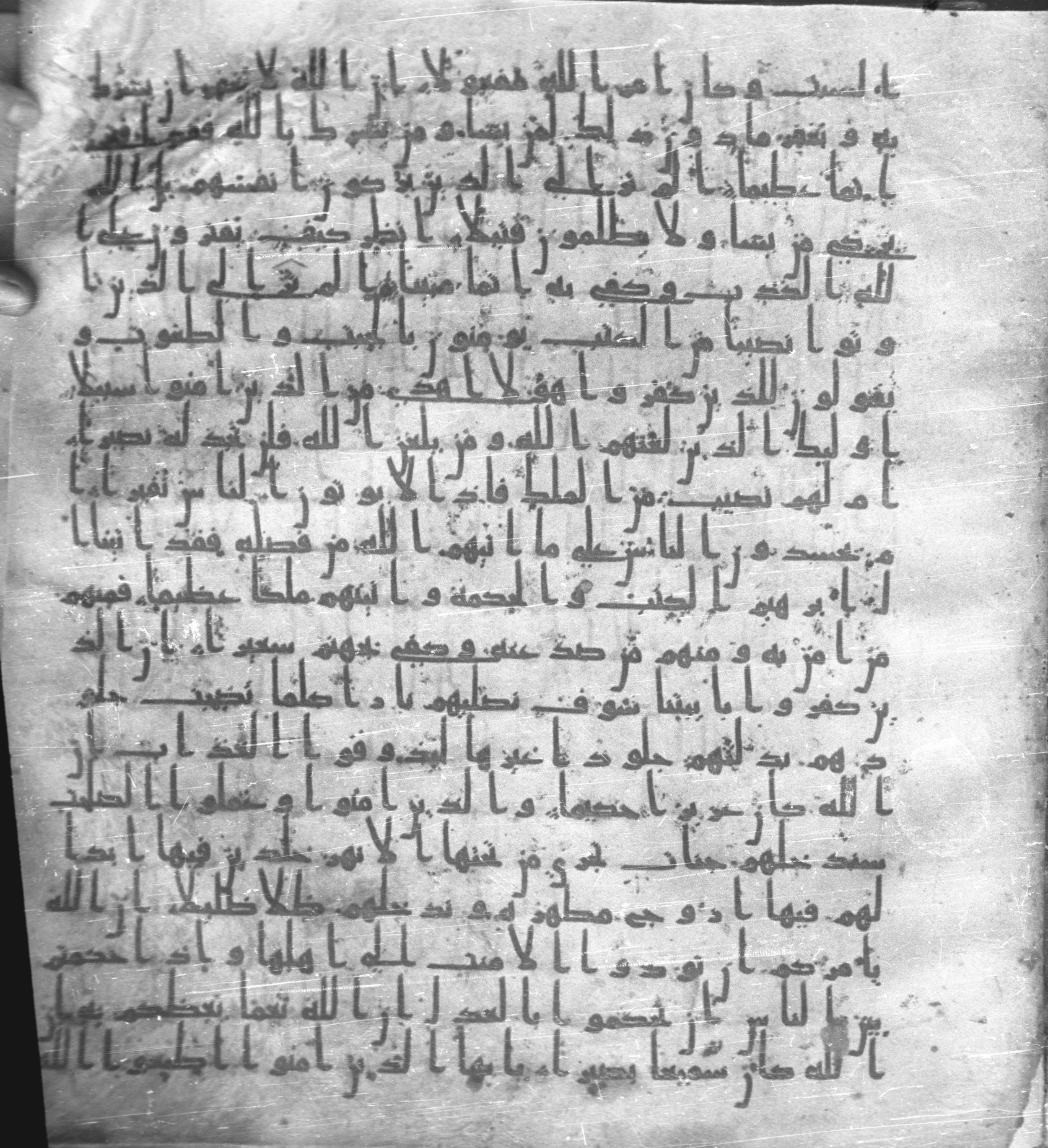 Staatsbibliothek zu Berlin, Ms. or. fol. 4313 (Scan 2), in Ḥiǧāzī (close to type II) script, showing Surah 4:49 from Mid to Late 7th Century AD found in Fustat (Old Cairo), Egypt, currently housed at Staatsbibliothek zu Berlin, Berlin