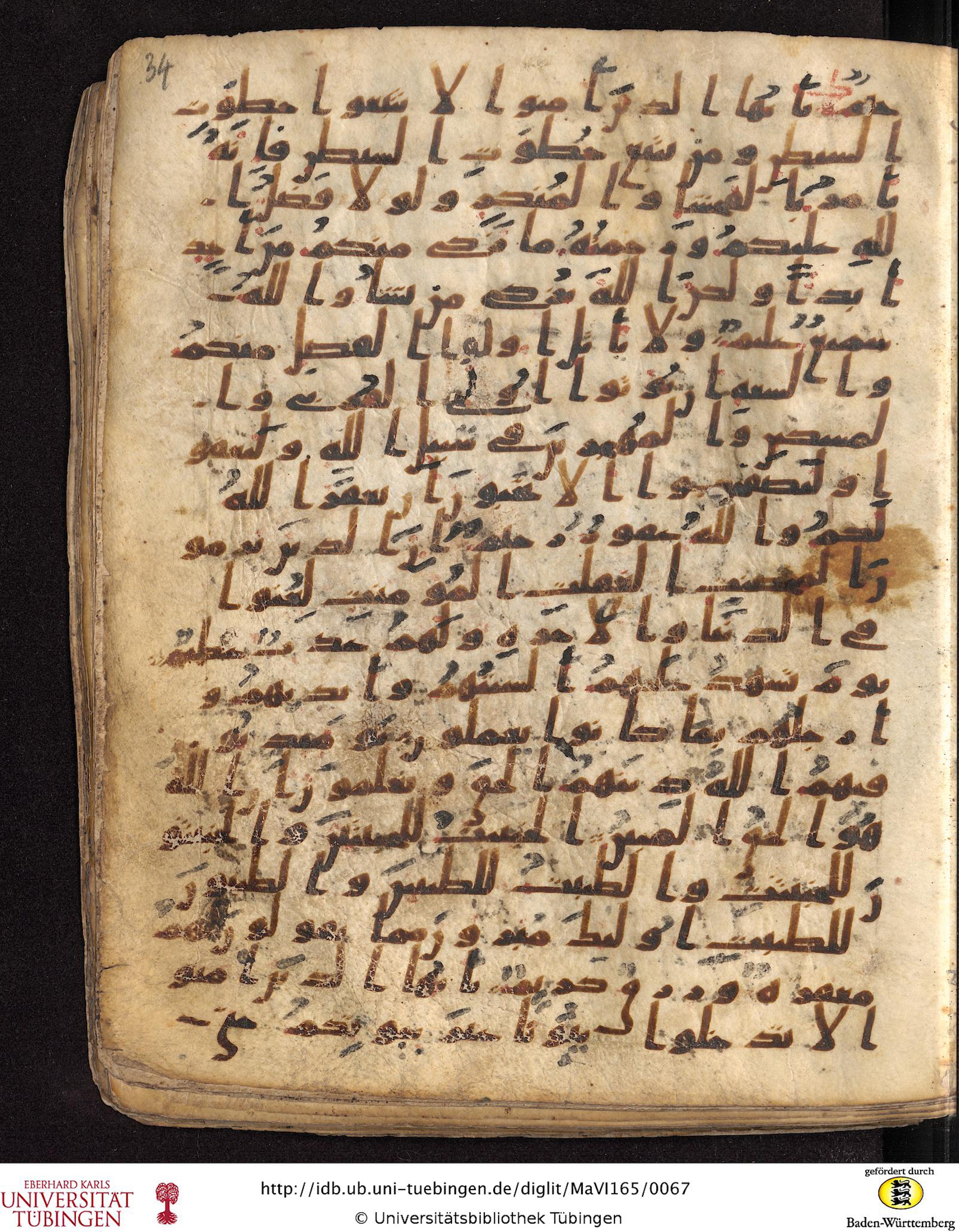 Staatsbibliothek zu Berlin, Ms. or. fol. 4313 (Scan 4), in Ḥiǧāzī (close to type II) script, showing Surah 24:22 from Mid to Late 7th Century AD found in Fustat (Old Cairo), Egypt, currently housed at Staatsbibliothek zu Berlin, Berlin