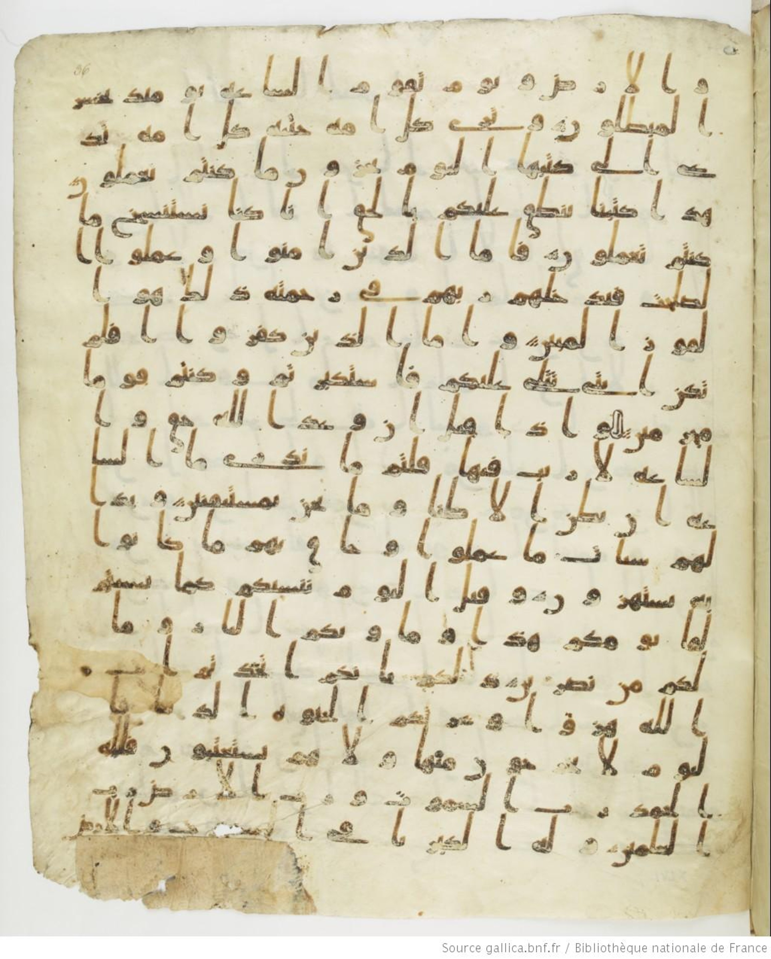 Staatsbibliothek zu Berlin, Ms. or. fol. 4313 (Scan 3), in Ḥiǧāzī (close to type II) script, showing Surah 45:32 from Mid to Late 7th Century AD found in Fustat (Old Cairo), Egypt, currently housed at Staatsbibliothek zu Berlin, Berlin