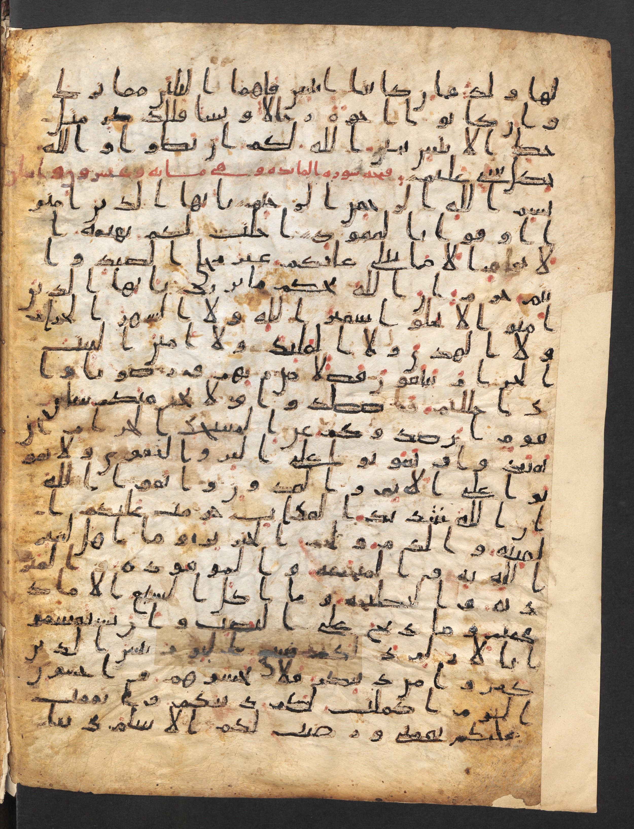 Staatsbibliothek zu Berlin, Ms. or. fol. 4313 (Scan 5), in Ḥiǧāzī (close to type II) script, showing Surah 5:2 from Mid to Late 7th Century AD found in Fustat (Old Cairo), Egypt, currently housed at Staatsbibliothek zu Berlin, Berlin