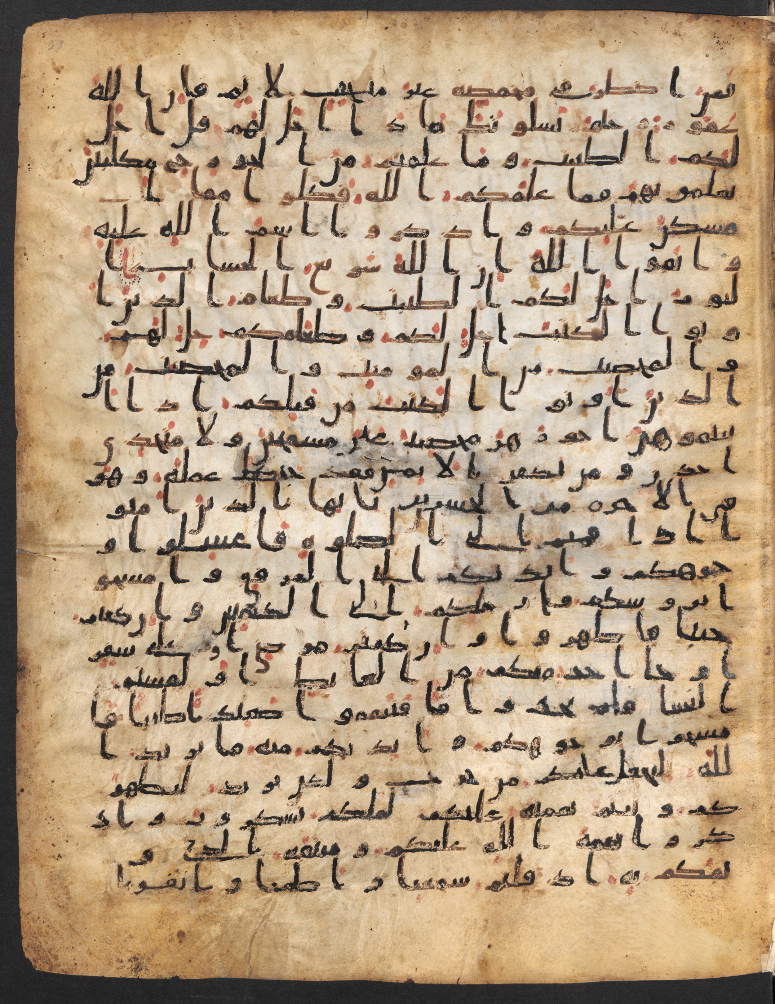 Staatsbibliothek zu Berlin, Ms. or. fol. 4313 (Scan 1), in Ḥiǧāzī (close to type II) script, showing Surah 5:7 from Mid to Late 7th Century AD found in Fustat (Old Cairo), Egypt, currently housed at Staatsbibliothek zu Berlin, Berlin
