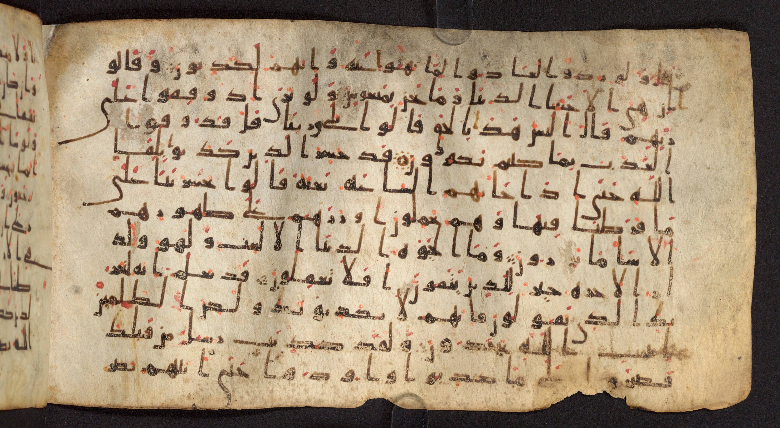 Staatsbibliothek zu Berlin, Ms. or. fol. 4313 (Scan 1), in Ḥiǧāzī (close to type II) script, showing Surah 6:33 from Mid to Late 7th Century AD found in Fustat (Old Cairo), Egypt, currently housed at Staatsbibliothek zu Berlin, Berlin