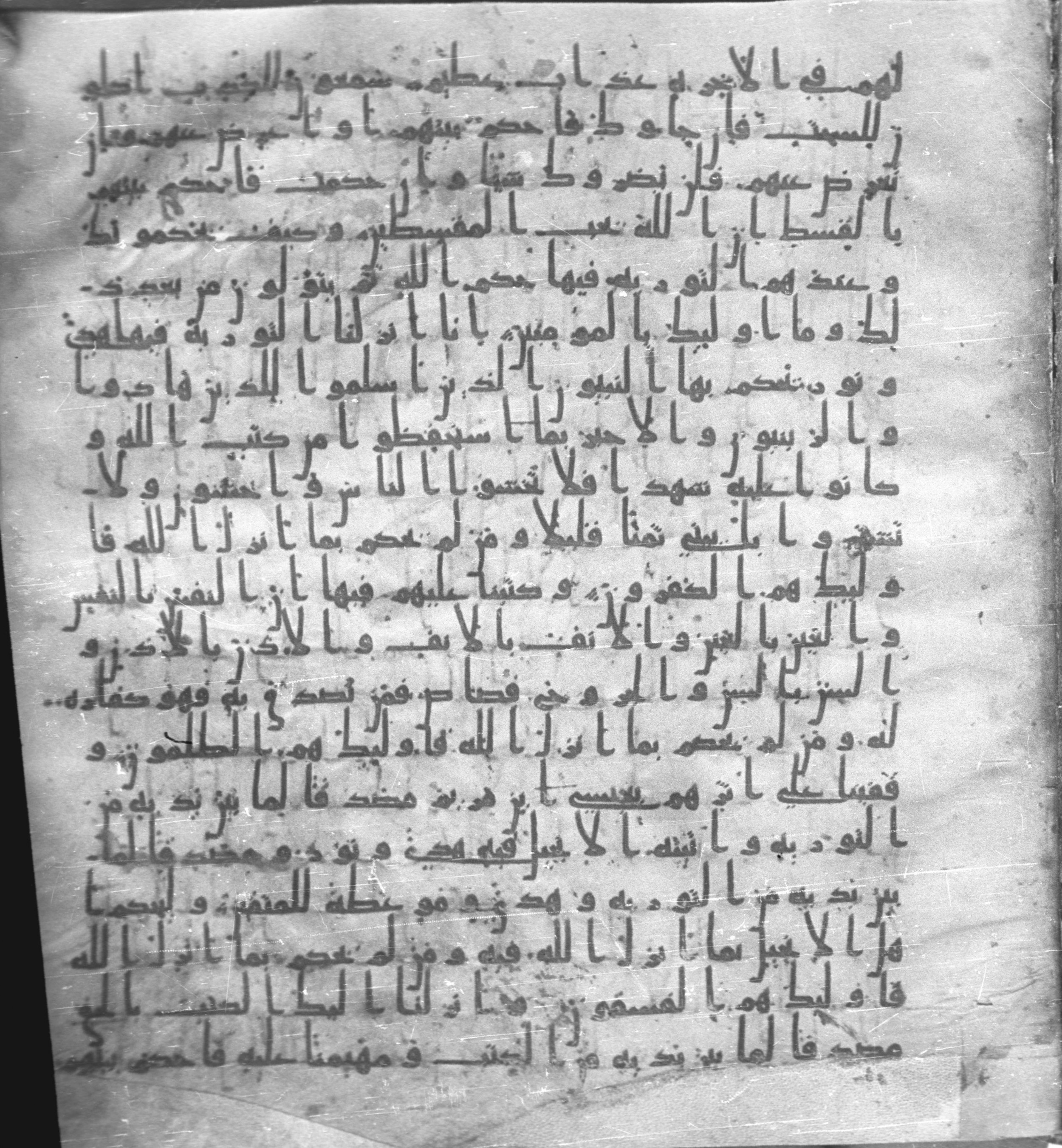 Staatsbibliothek zu Berlin, Ms. or. fol. 4313 (Scan 2), in Ḥiǧāzī (close to type II) script, showing Surah 5:48 from Mid to Late 7th Century AD found in Fustat (Old Cairo), Egypt, currently housed at Staatsbibliothek zu Berlin, Berlin