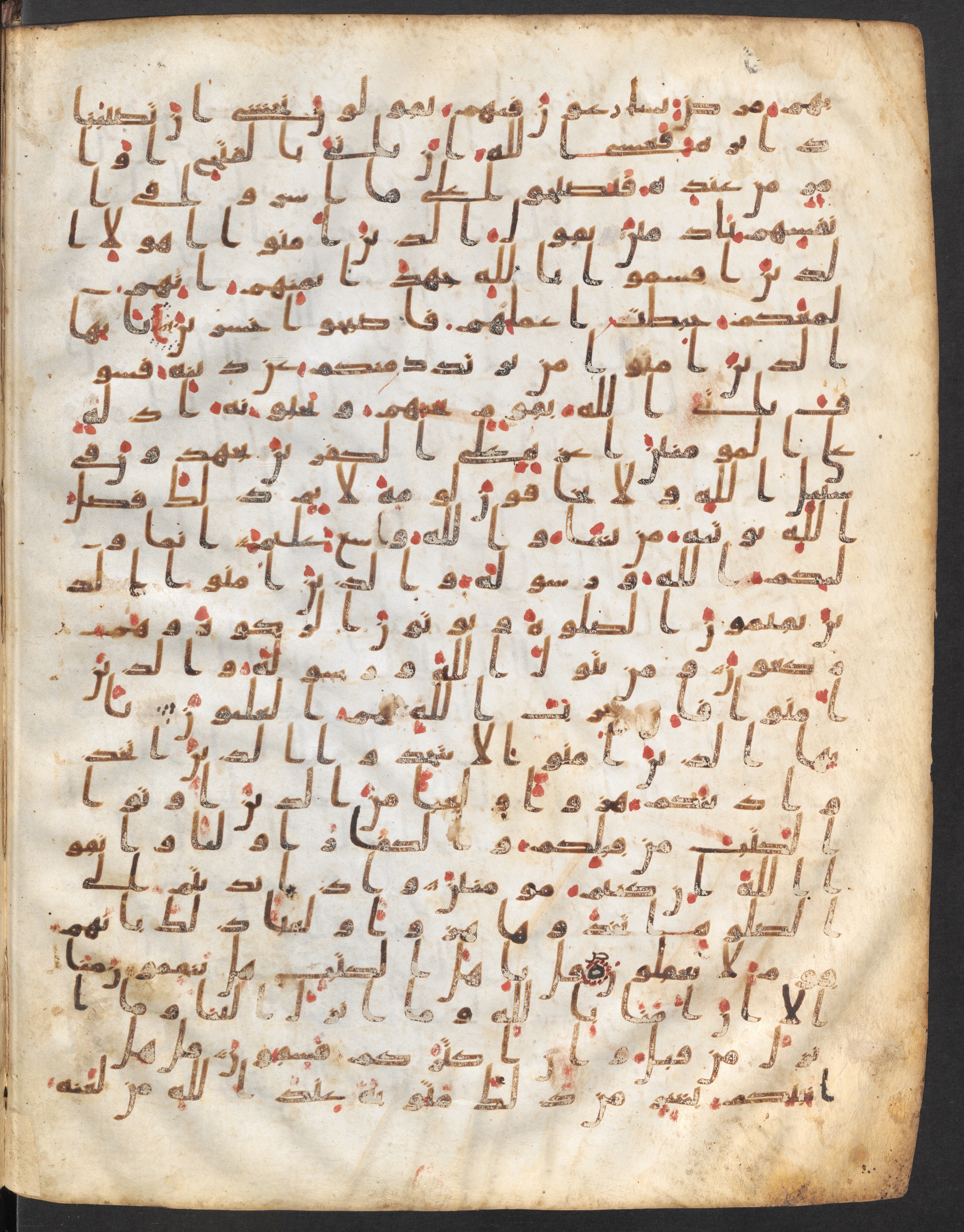 Staatsbibliothek zu Berlin, Ms. or. fol. 4313 (Scan 1), in Ḥiǧāzī (close to type II) script, showing Surah 5:56 from Mid to Late 7th Century AD found in Fustat (Old Cairo), Egypt, currently housed at Staatsbibliothek zu Berlin, Berlin