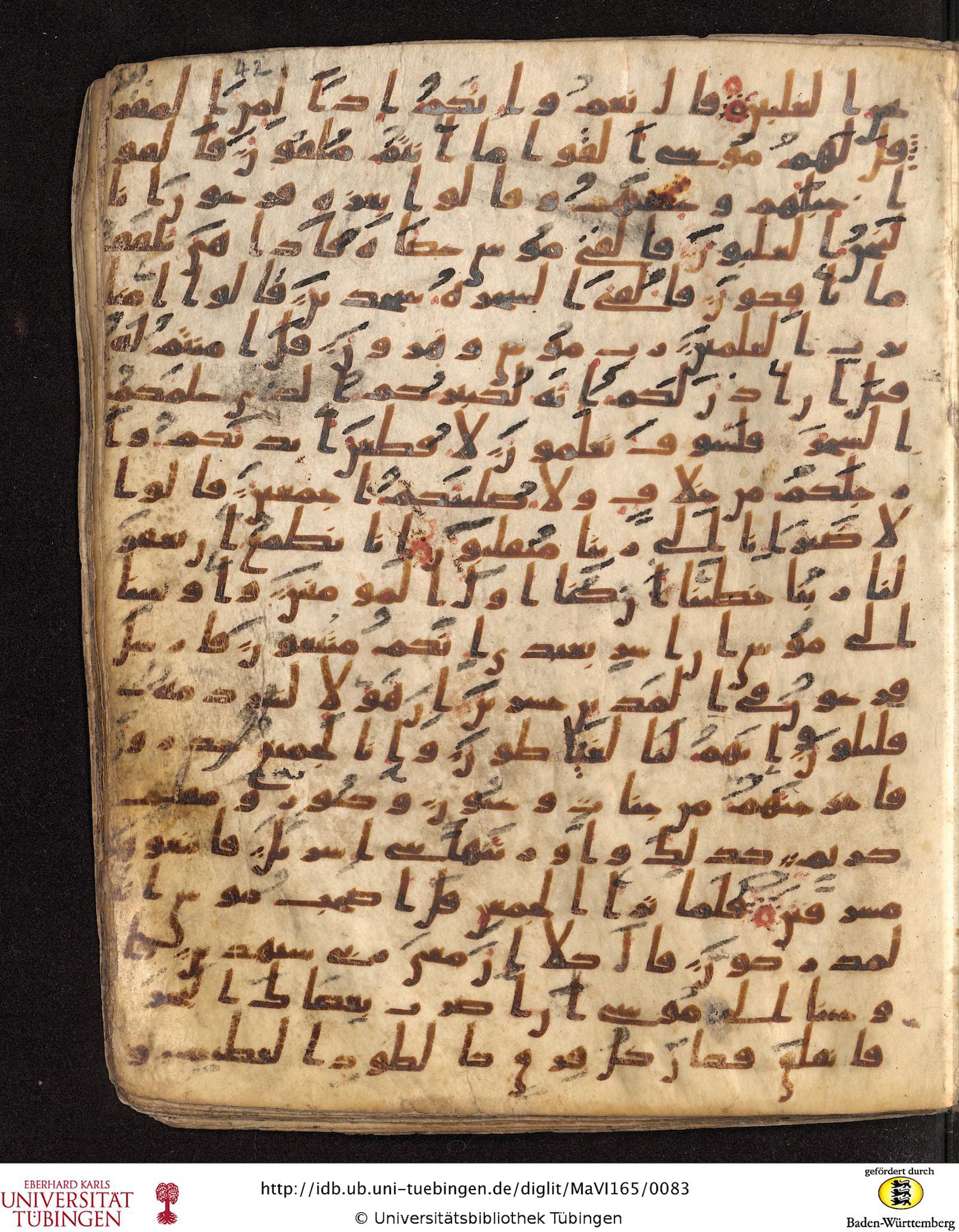 Staatsbibliothek zu Berlin, Ms. or. fol. 4313 (Scan 3), in Ḥiǧāzī (close to type II) script, showing Surah 26:45 from Mid to Late 7th Century AD found in Fustat (Old Cairo), Egypt, currently housed at Staatsbibliothek zu Berlin, Berlin