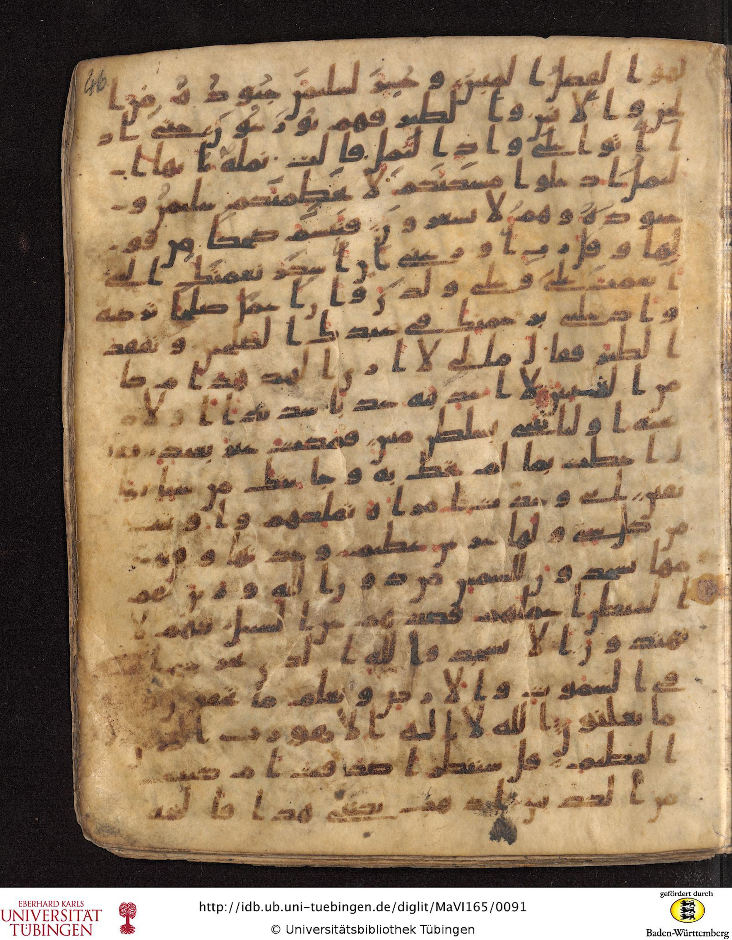 Staatsbibliothek zu Berlin, Ms. or. fol. 4313 (Scan 5), in Ḥiǧāzī (close to type II) script, showing Surah 27:21 from Mid to Late 7th Century AD found in Fustat (Old Cairo), Egypt, currently housed at Staatsbibliothek zu Berlin, Berlin