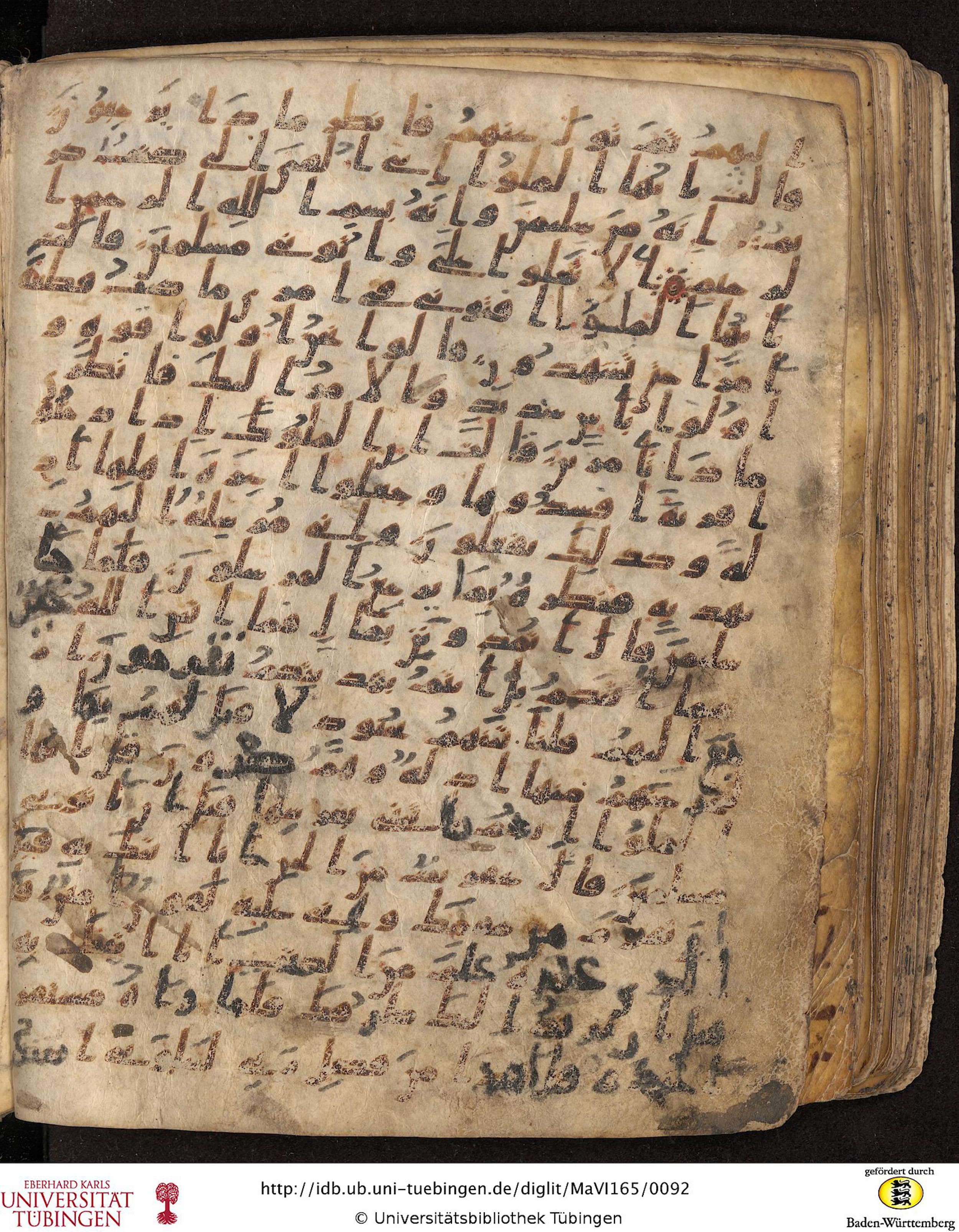Staatsbibliothek zu Berlin, Ms. or. fol. 4313 (Scan 3), in Ḥiǧāzī (close to type II) script, showing Surah 27:39 from Mid to Late 7th Century AD found in Fustat (Old Cairo), Egypt, currently housed at Staatsbibliothek zu Berlin, Berlin