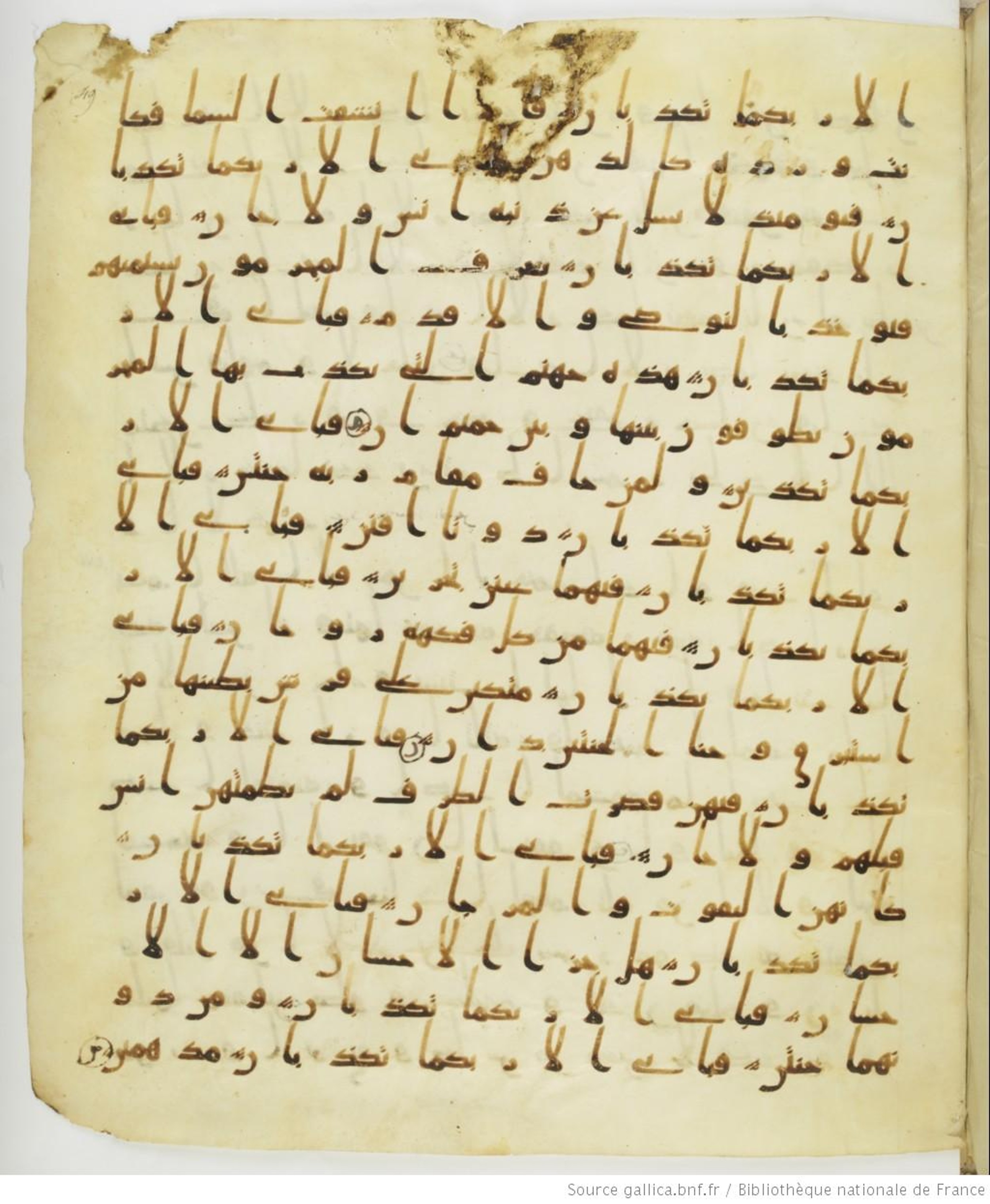 Staatsbibliothek zu Berlin, Ms. or. fol. 4313 (Scan 4), in Ḥiǧāzī (close to type II) script, showing Surah 55:39 from Mid to Late 7th Century AD found in Fustat (Old Cairo), Egypt, currently housed at Staatsbibliothek zu Berlin, Berlin