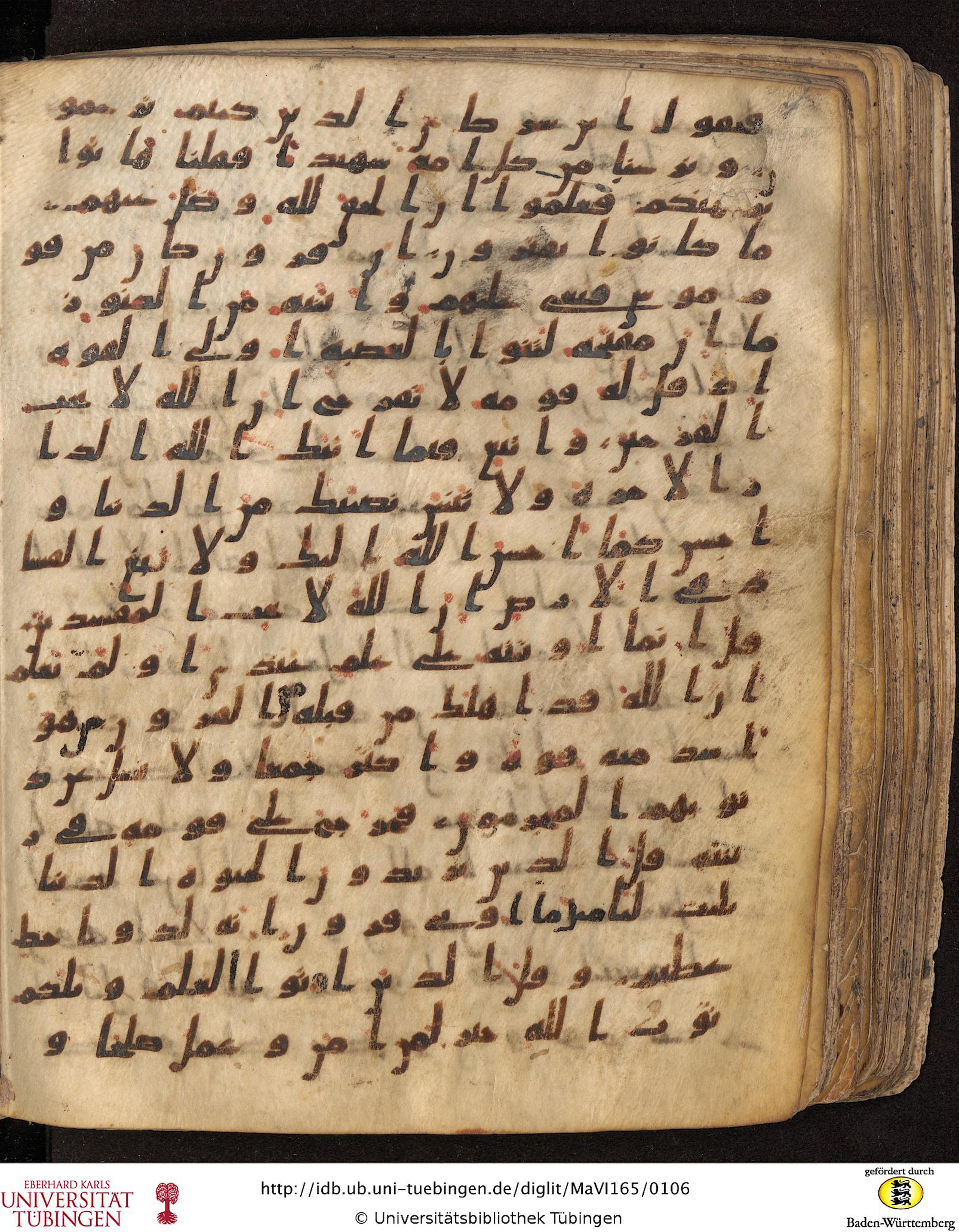 Staatsbibliothek zu Berlin, Ms. or. fol. 4313 (Scan 2), in Ḥiǧāzī (close to type II) script, showing Surah 28:76 from Mid to Late 7th Century AD found in Fustat (Old Cairo), Egypt, currently housed at Staatsbibliothek zu Berlin, Berlin
