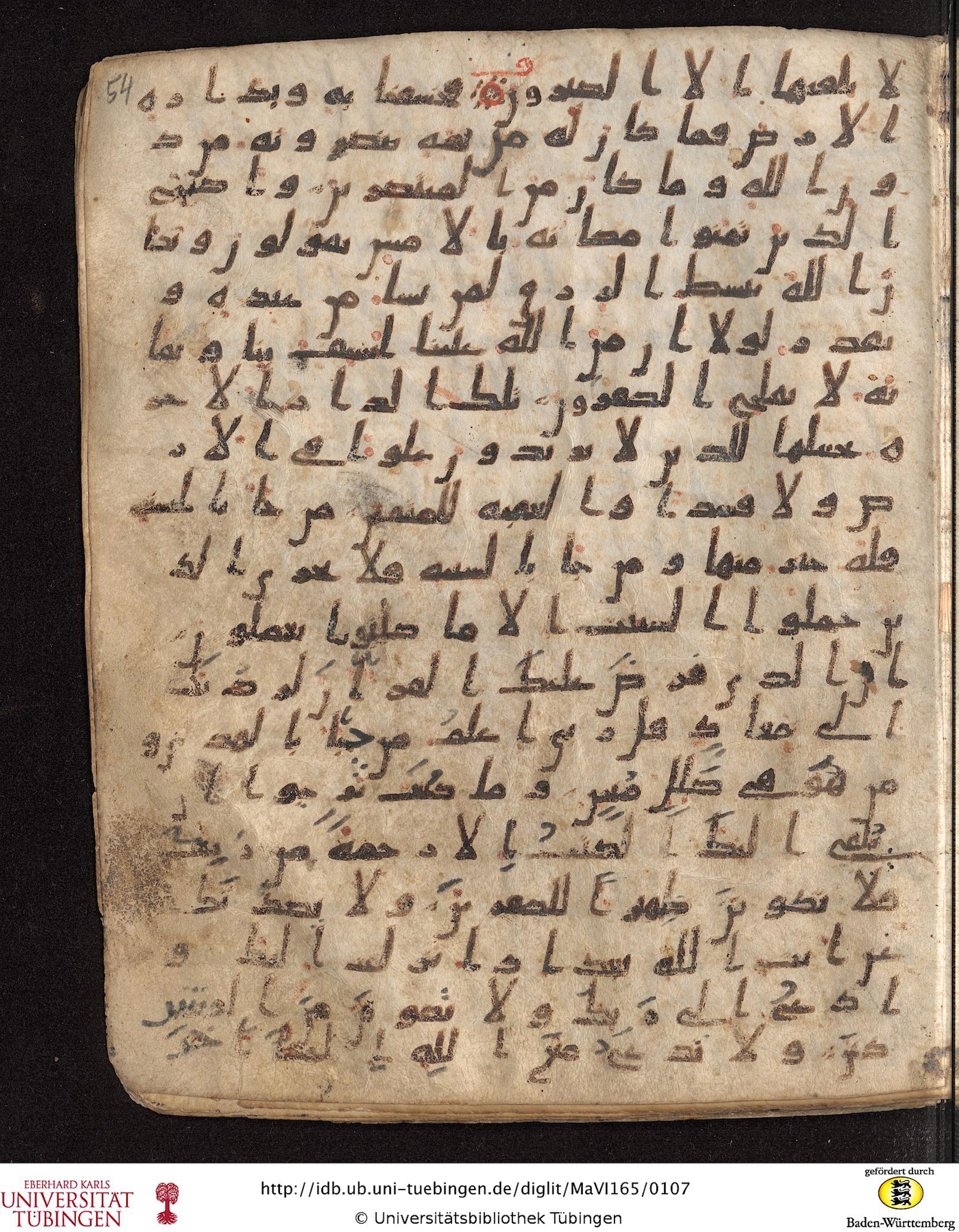 Staatsbibliothek zu Berlin, Ms. or. fol. 4313 (Scan 2), in Ḥiǧāzī (close to type II) script, showing Surah 28:83 from Mid to Late 7th Century AD found in Fustat (Old Cairo), Egypt, currently housed at Staatsbibliothek zu Berlin, Berlin