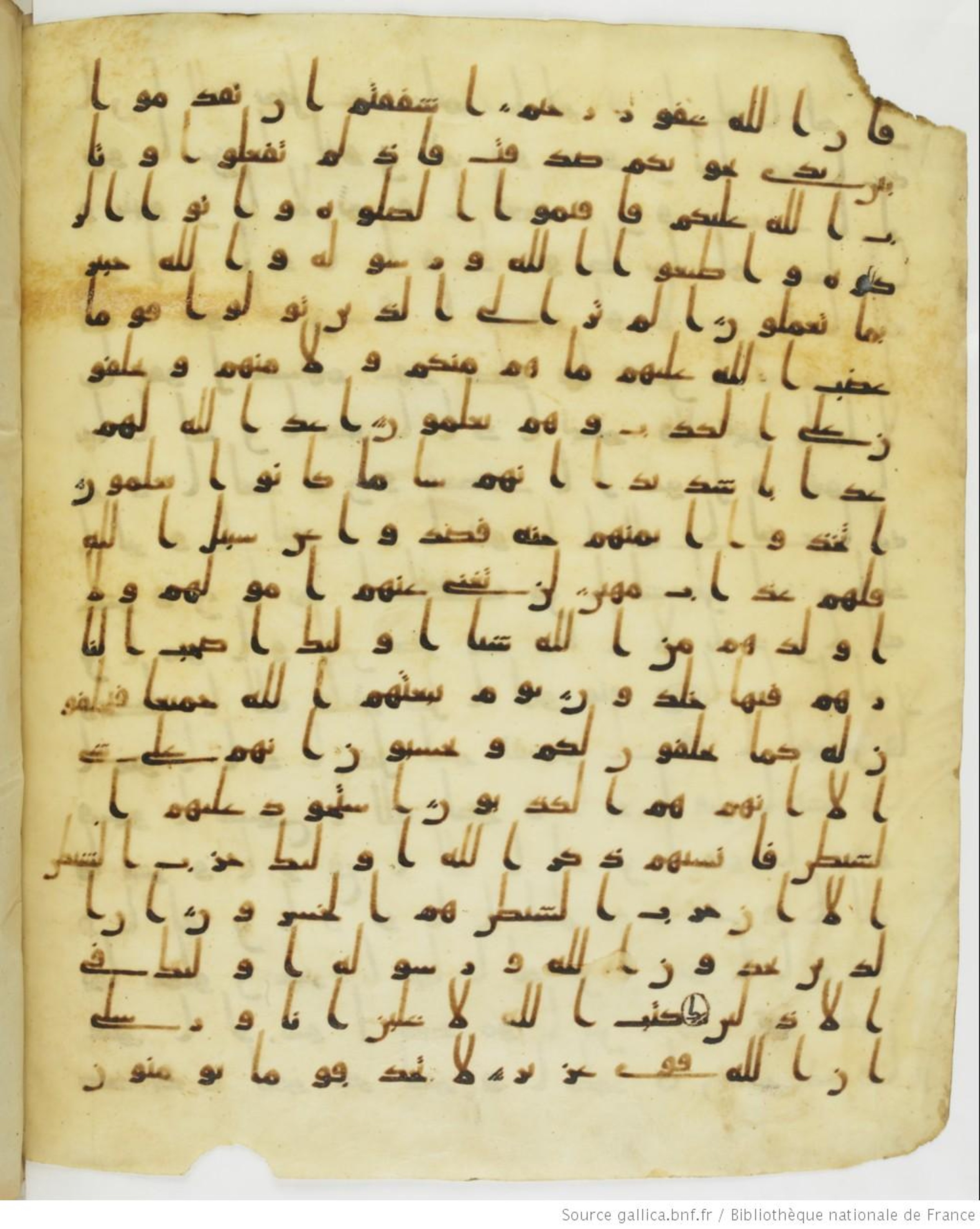 Staatsbibliothek zu Berlin, Ms. or. fol. 4313 (Scan 3), in Ḥiǧāzī (close to type II) script, showing Surah 58:22 from Mid to Late 7th Century AD found in Fustat (Old Cairo), Egypt, currently housed at Staatsbibliothek zu Berlin, Berlin