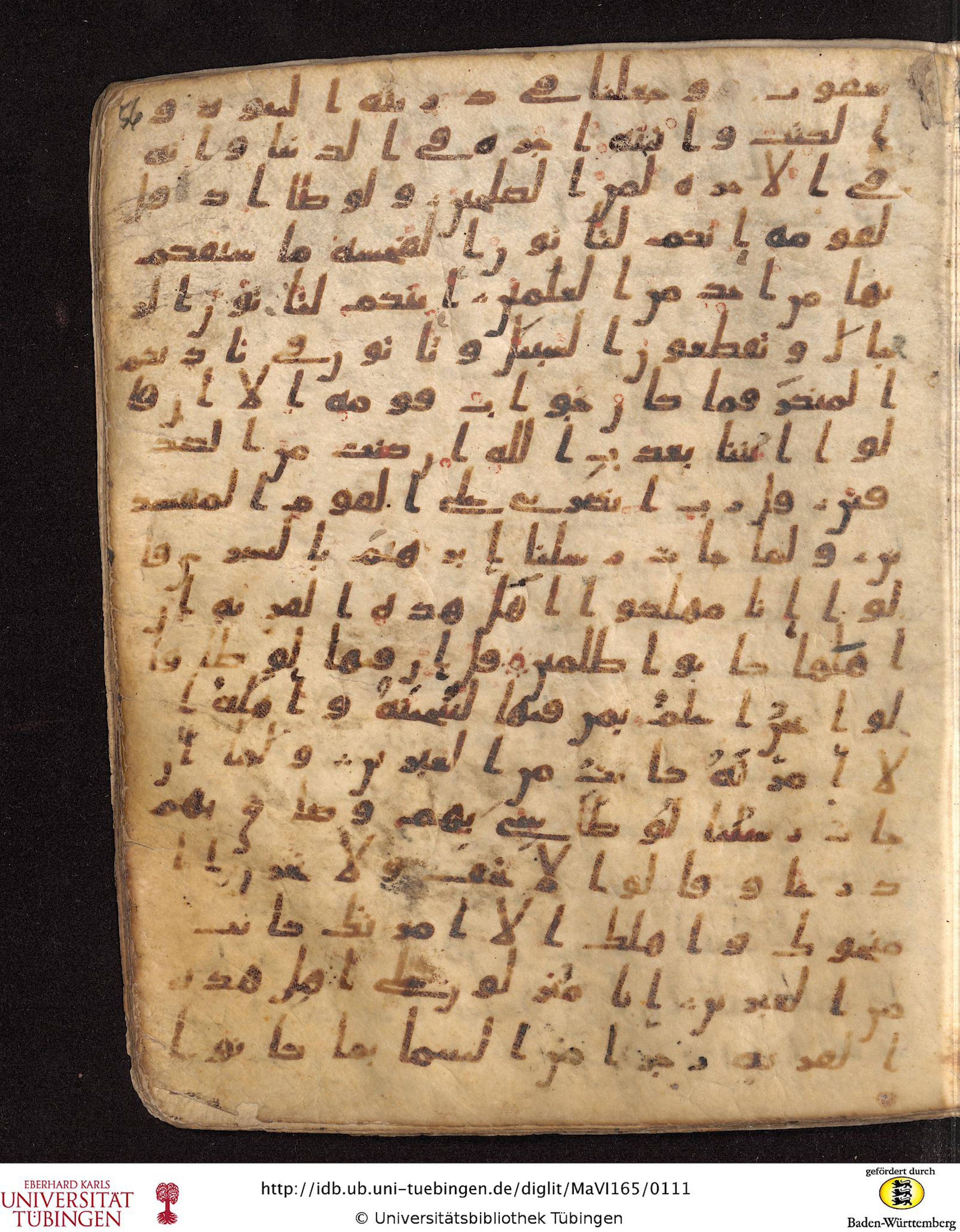 Staatsbibliothek zu Berlin, Ms. or. fol. 4313 (Scan 3), in Ḥiǧāzī (close to type II) script, showing Surah 29:32 from Mid to Late 7th Century AD found in Fustat (Old Cairo), Egypt, currently housed at Staatsbibliothek zu Berlin, Berlin