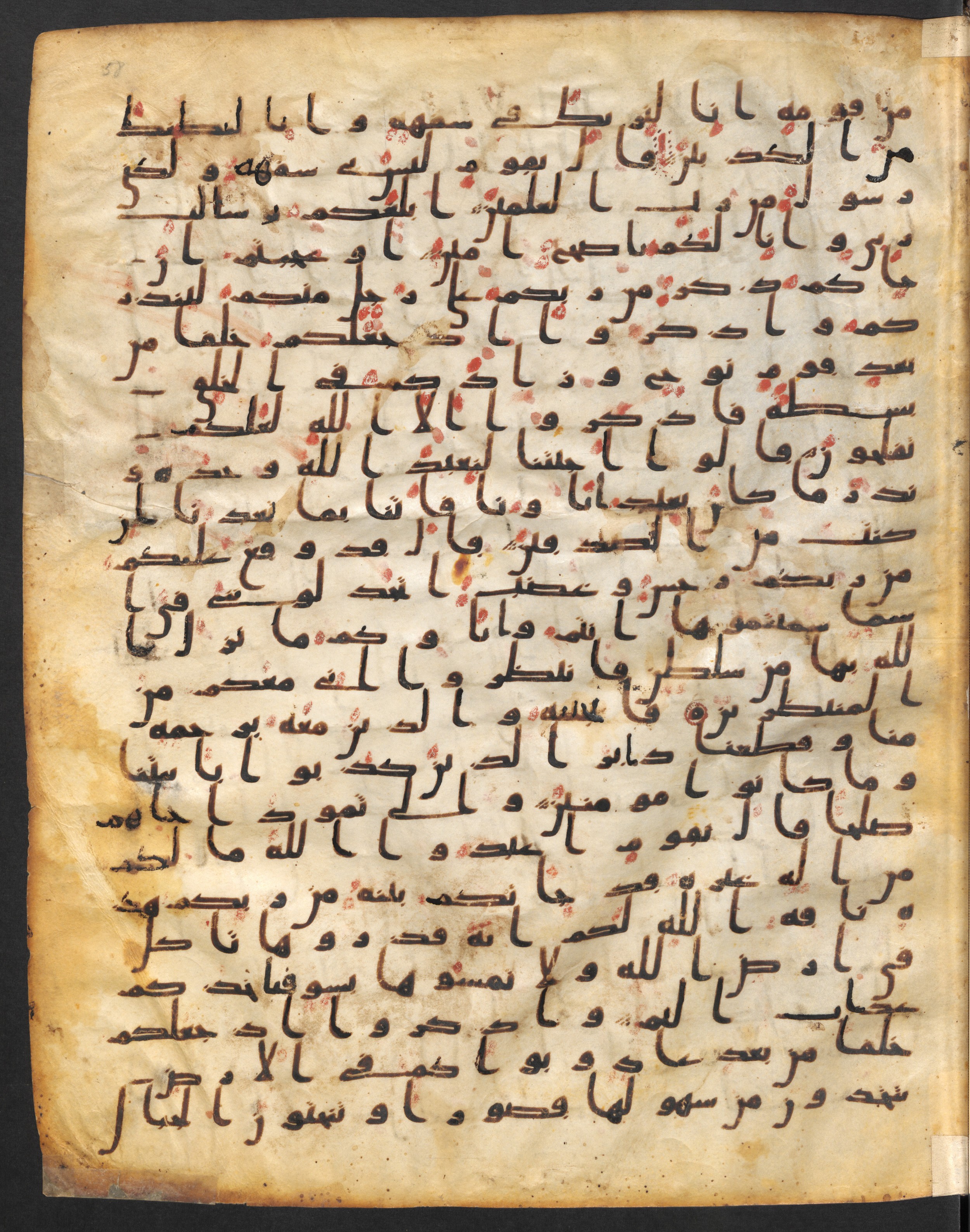 Staatsbibliothek zu Berlin, Ms. or. fol. 4313 (Scan 4), in Ḥiǧāzī (close to type II) script, showing Surah 7:73 from Mid to Late 7th Century AD found in Fustat (Old Cairo), Egypt, currently housed at Staatsbibliothek zu Berlin, Berlin
