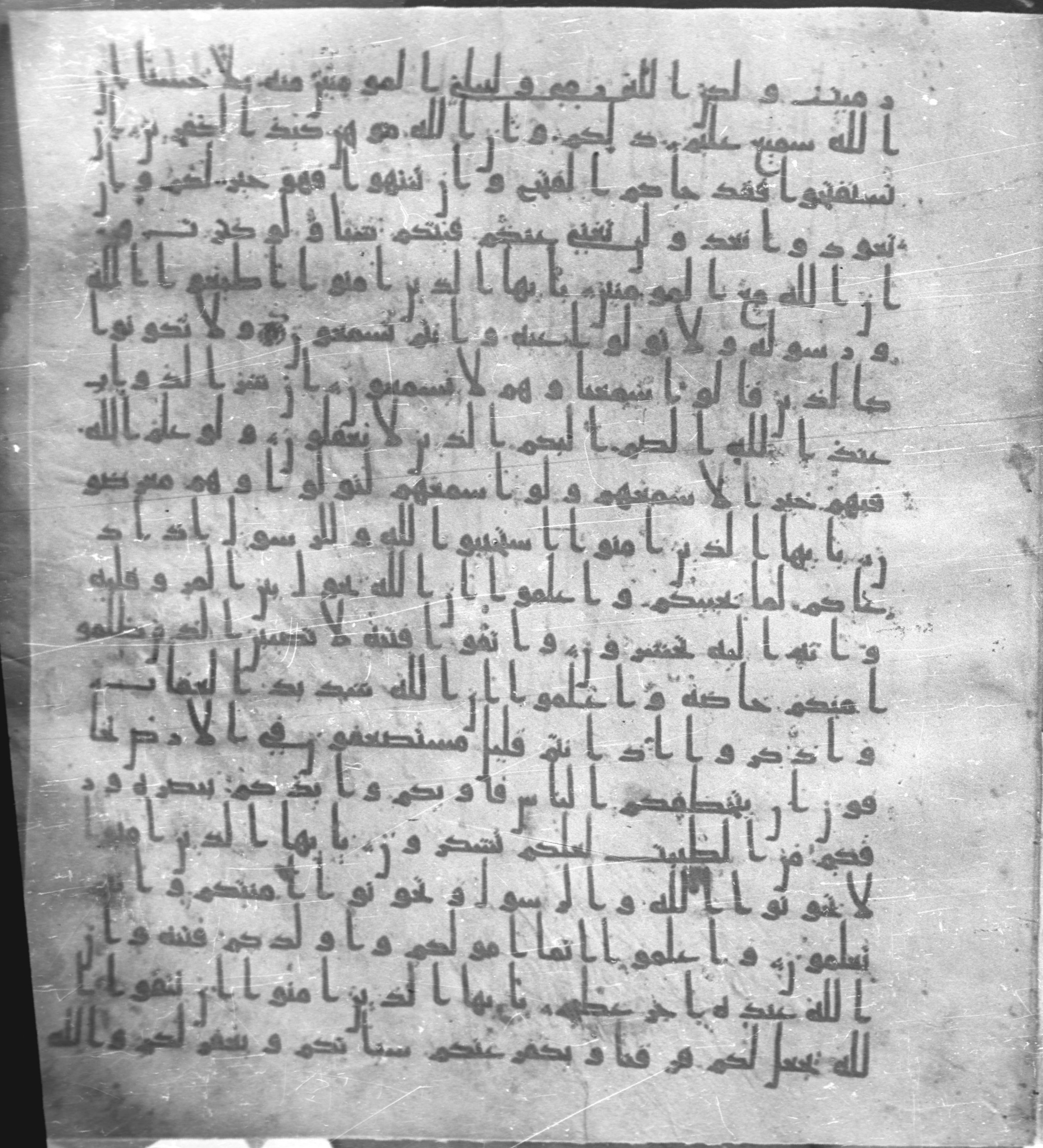 Staatsbibliothek zu Berlin, Ms. or. fol. 4313 (Scan 3), in Ḥiǧāzī (close to type II) script, showing Surah 8:21 from Mid to Late 7th Century AD found in Fustat (Old Cairo), Egypt, currently housed at Staatsbibliothek zu Berlin, Berlin