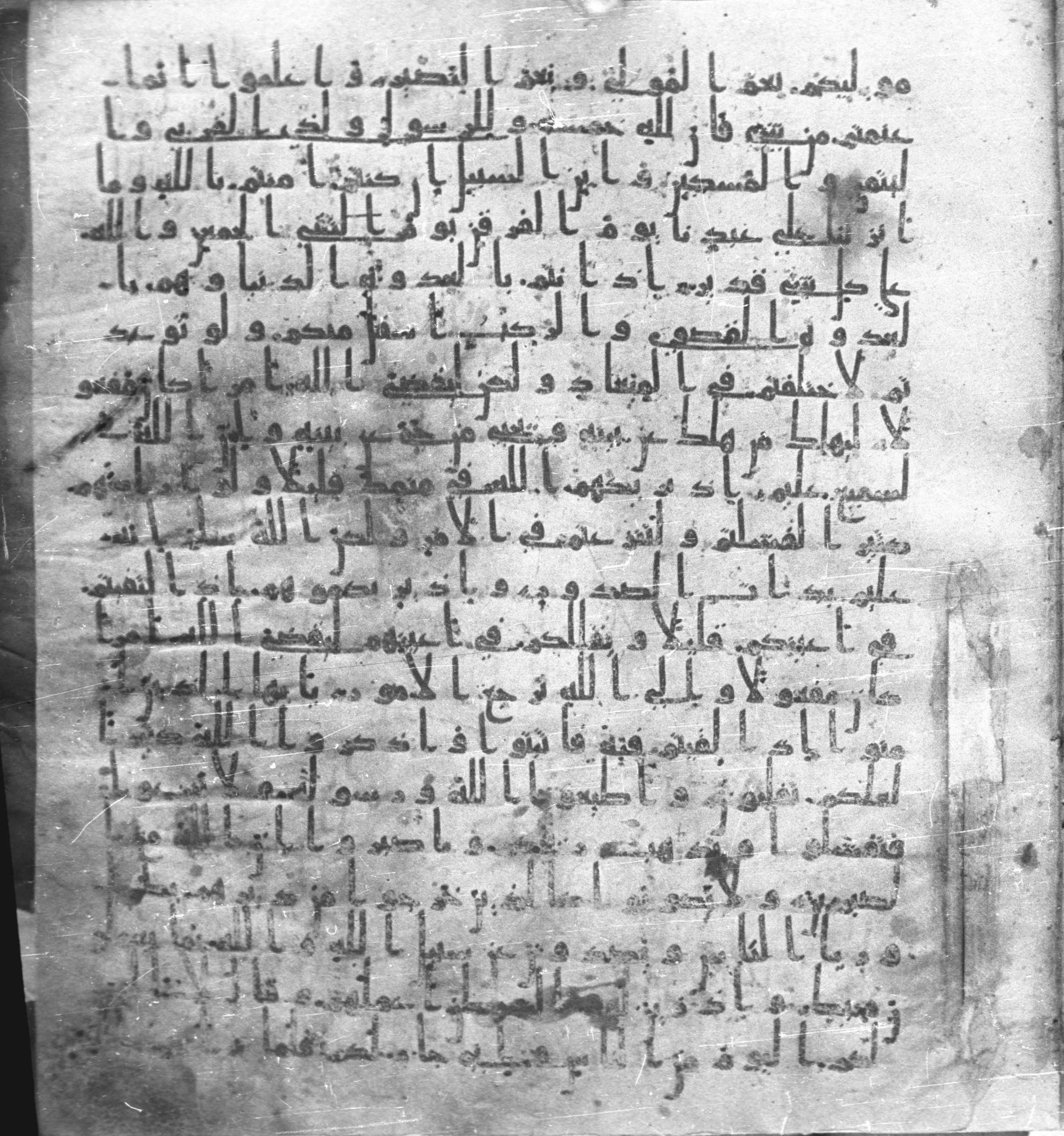 Staatsbibliothek zu Berlin, Ms. or. fol. 4313 (Scan 3), in Ḥiǧāzī (close to type II) script, showing Surah 8:45 from Mid to Late 7th Century AD found in Fustat (Old Cairo), Egypt, currently housed at Staatsbibliothek zu Berlin, Berlin