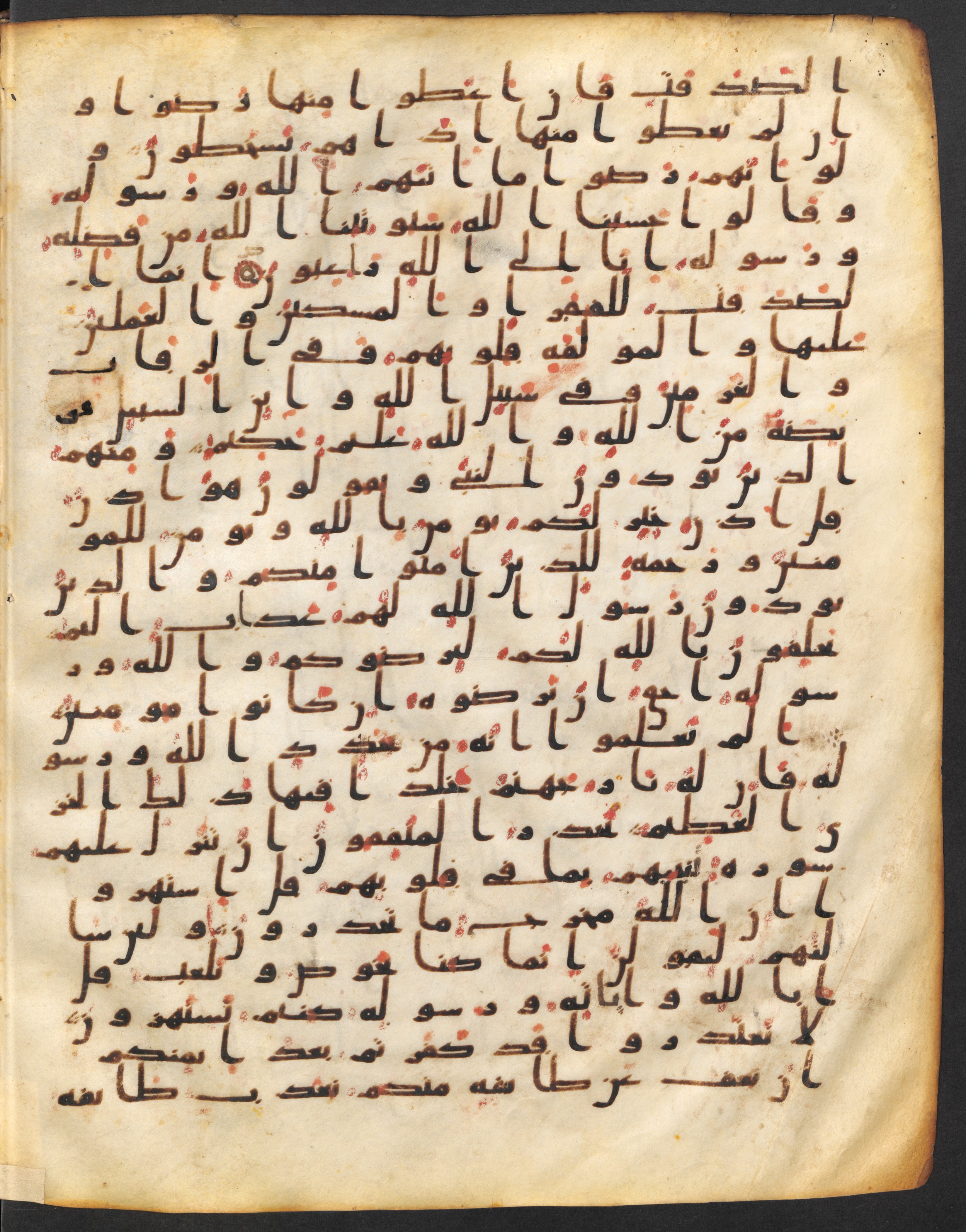 Staatsbibliothek zu Berlin, Ms. or. fol. 4313 (Scan 3), in Ḥiǧāzī (close to type II) script, showing Surah 9:65 from Mid to Late 7th Century AD found in Fustat (Old Cairo), Egypt, currently housed at Staatsbibliothek zu Berlin, Berlin