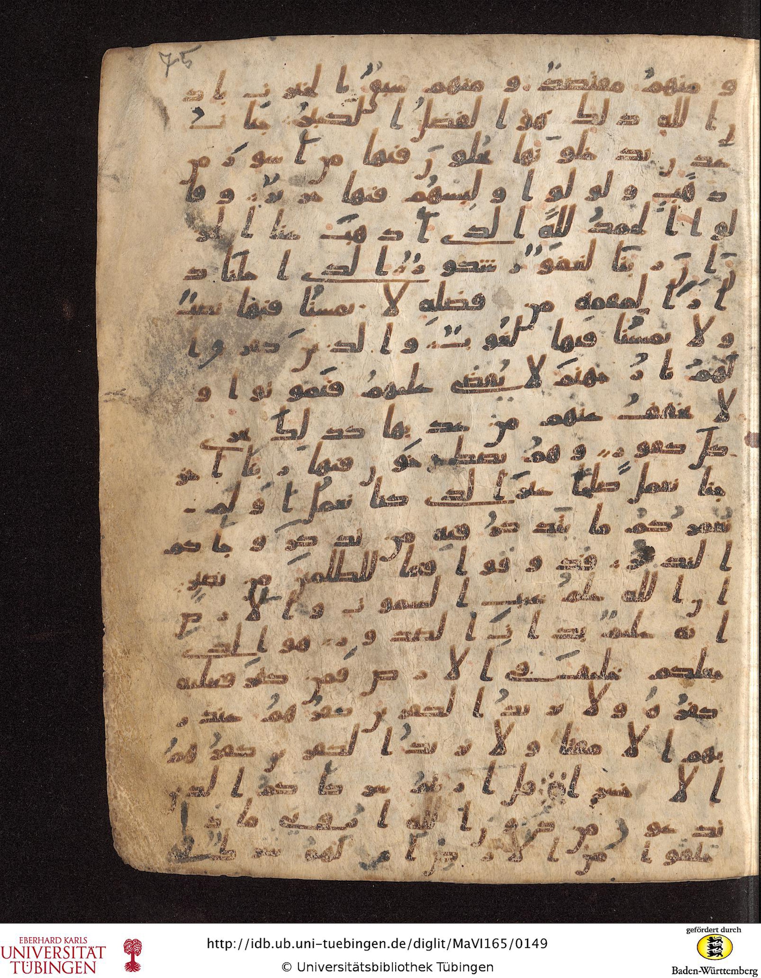 Staatsbibliothek zu Berlin, Ms. or. fol. 4313 (Scan 4), in Ḥiǧāzī (close to type II) script, showing Surah 35:39 from Mid to Late 7th Century AD found in Fustat (Old Cairo), Egypt, currently housed at Staatsbibliothek zu Berlin, Berlin