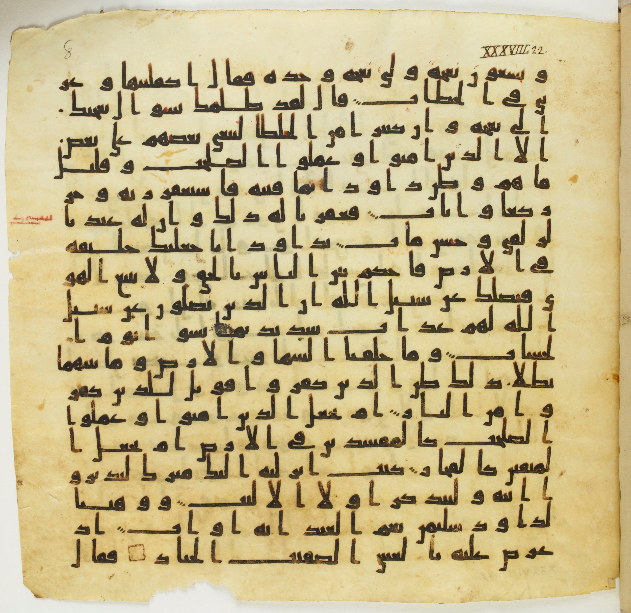 Staatsbibliothek zu Berlin, Ms. or. fol. 4313 (Scan 5), in Ḥiǧāzī (close to type II) script, showing Surah 38:30 from Mid to Late 7th Century AD found in Fustat (Old Cairo), Egypt, currently housed at Staatsbibliothek zu Berlin, Berlin