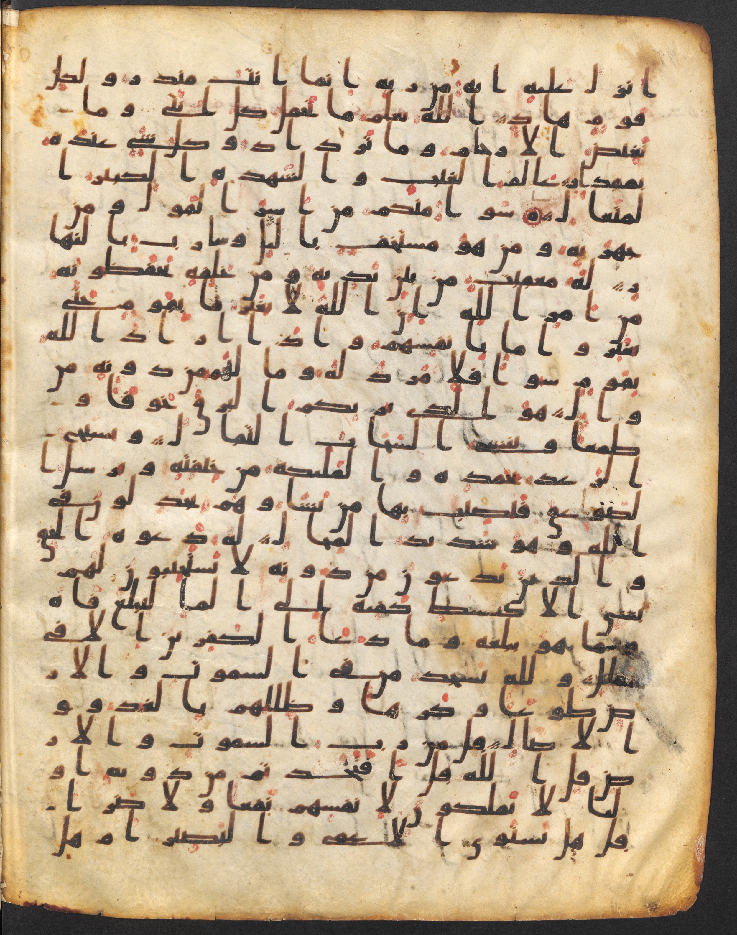Staatsbibliothek zu Berlin, Ms. or. fol. 4313 (Scan 2), in Ḥiǧāzī (close to type II) script, showing Surah 13:13 from Mid to Late 7th Century AD found in Fustat (Old Cairo), Egypt, currently housed at Staatsbibliothek zu Berlin, Berlin