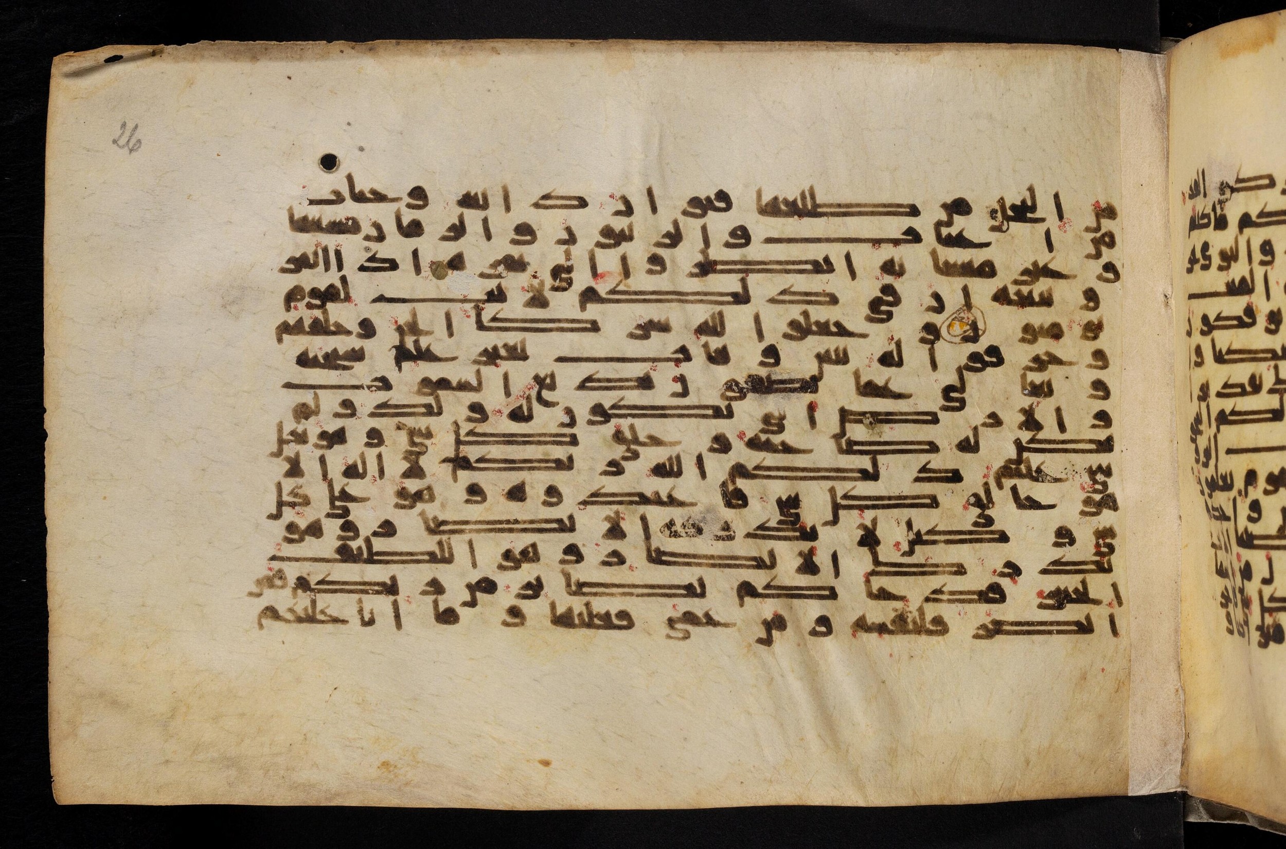 Paris, Bibliothèque nationale de France, Arabe 324 (c) (Scan 3), in Kufic C (Graphie C I a) script, showing Surah 6:103 from 8th Century AD found in Fustat (Old Cairo), Egypt, currently housed at Bibliothèque nationale de France, Paris