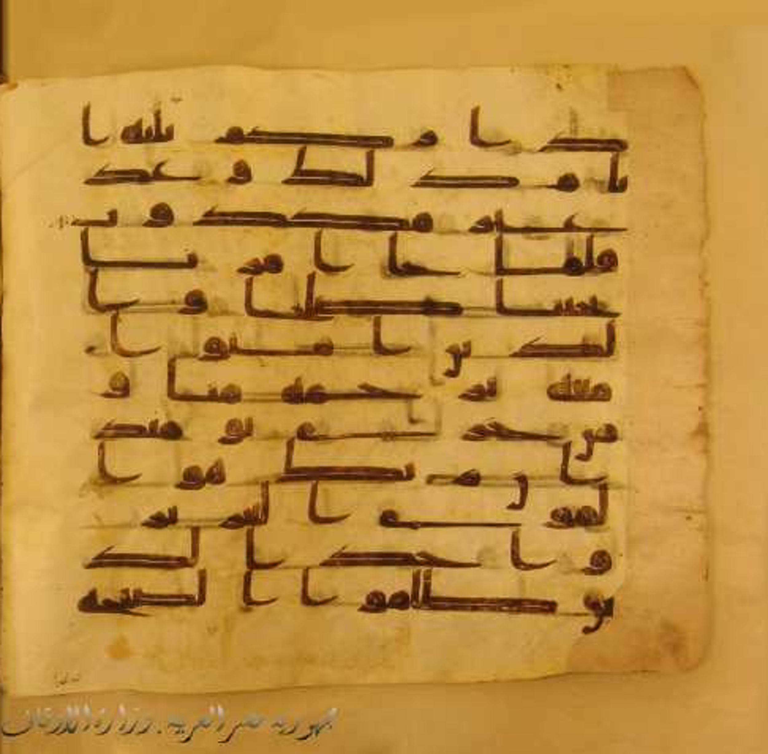 Paris, Bibliothèque nationale de France, Arabe 324 (c) (Scan 2), in Kufic C (Graphie C I a) script, showing Surah 11:67 from 8th Century AD found in Fustat (Old Cairo), Egypt, currently housed at Bibliothèque nationale de France, Paris