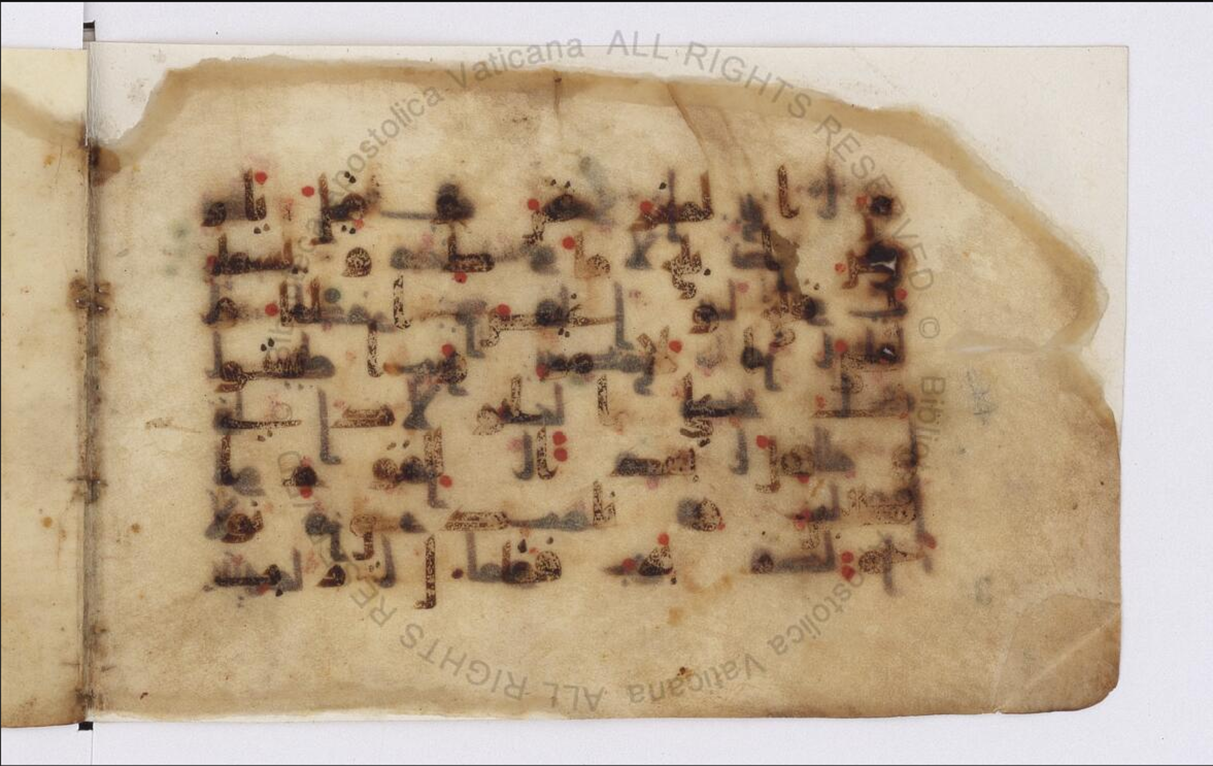 Paris, Bibliothèque nationale de France, Arabe 324 (c) (Scan 2), in Kufic C (Graphie C I a) script, showing Surah 11:45 from 8th Century AD found in Fustat (Old Cairo), Egypt, currently housed at Bibliothèque nationale de France, Paris