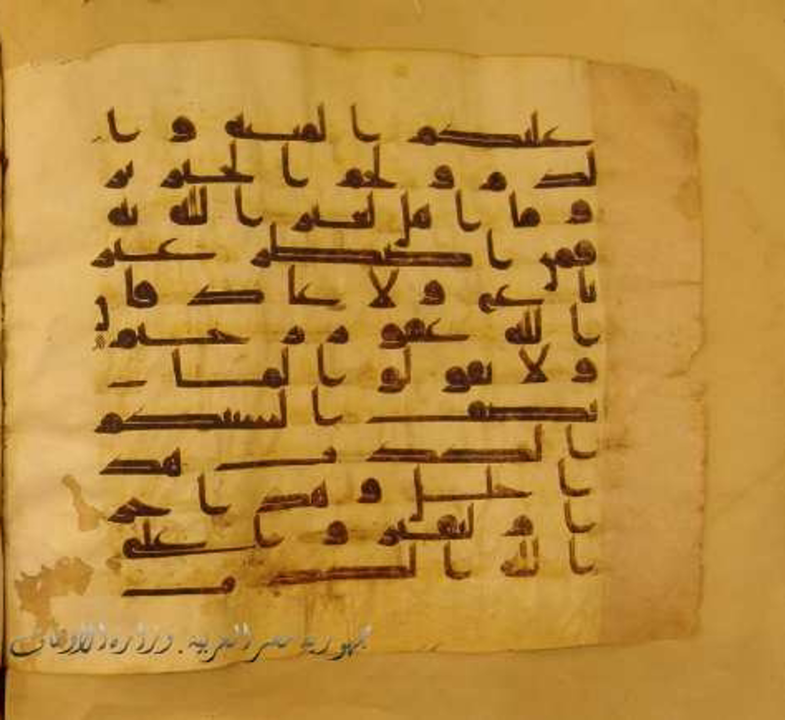 Paris, Bibliothèque nationale de France, Arabe 324 (c) (Scan 3), in Kufic C (Graphie C I a) script, showing Surah 16:116 from 8th Century AD found in Fustat (Old Cairo), Egypt, currently housed at Bibliothèque nationale de France, Paris