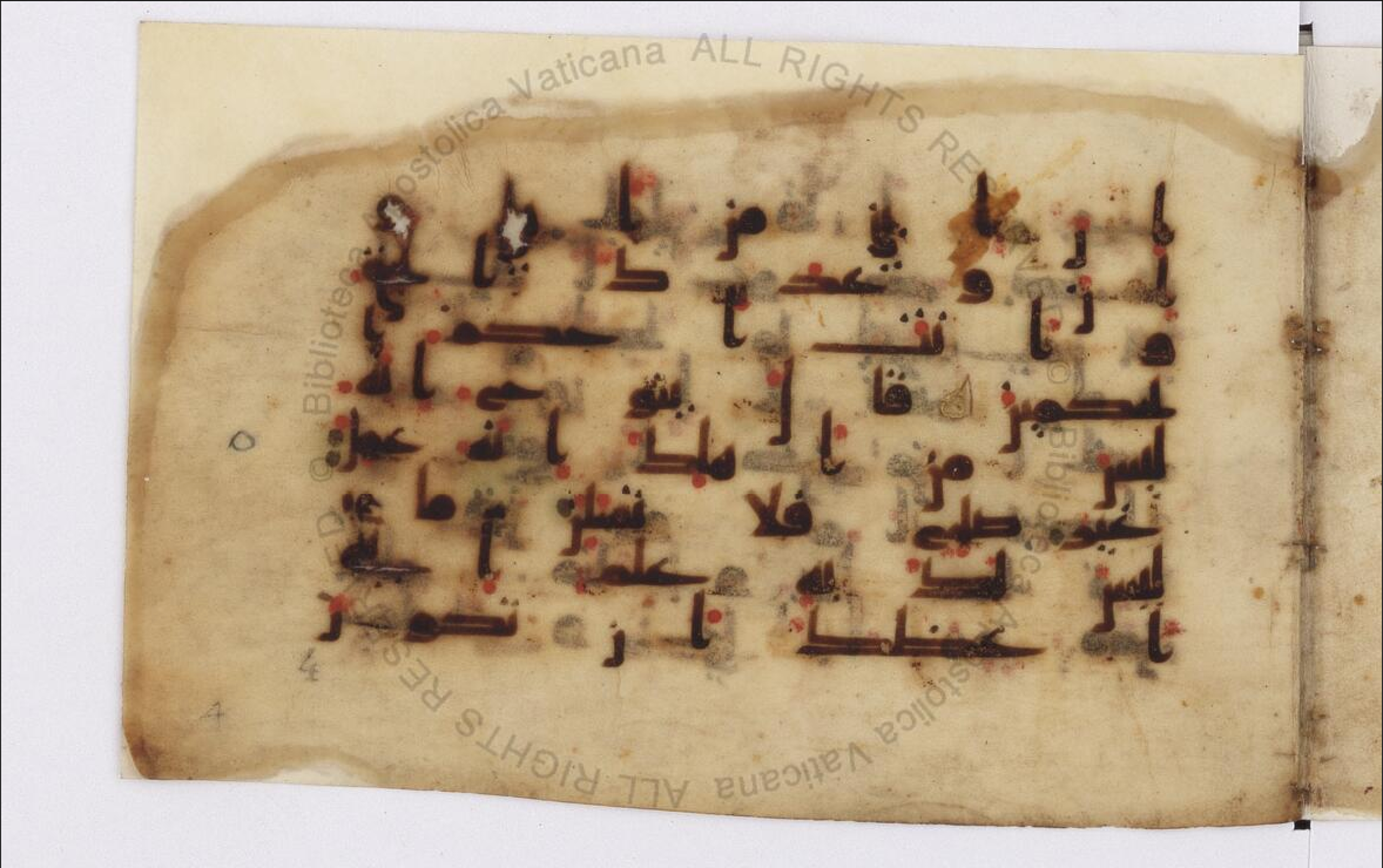 Paris, Bibliothèque nationale de France, Arabe 324 (c) (Scan 3), in Kufic C (Graphie C I a) script, showing Surah 11:45 from 8th Century AD found in Fustat (Old Cairo), Egypt, currently housed at Bibliothèque nationale de France, Paris