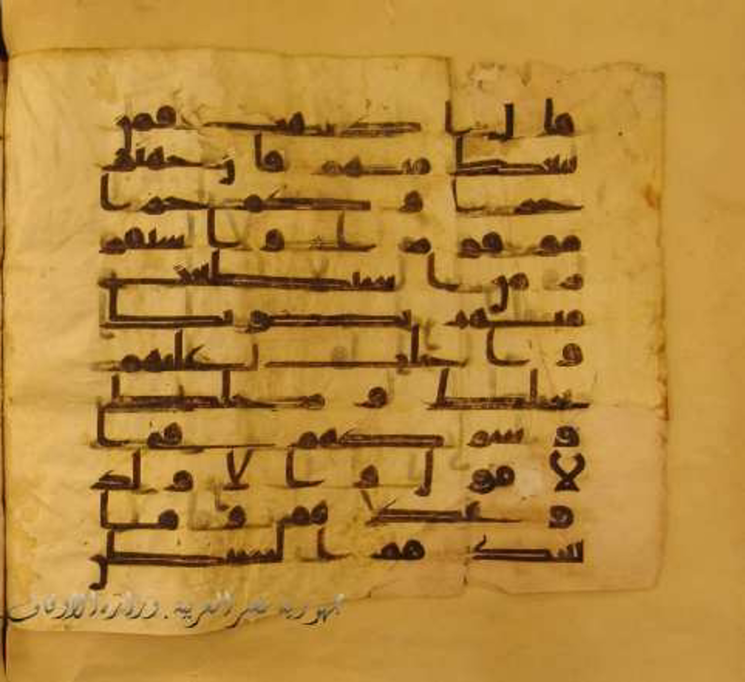 Paris, Bibliothèque nationale de France, Arabe 324 (c) (Scan 2), in Kufic C (Graphie C I a) script, showing Surah 17:64 from 8th Century AD found in Fustat (Old Cairo), Egypt, currently housed at Bibliothèque nationale de France, Paris