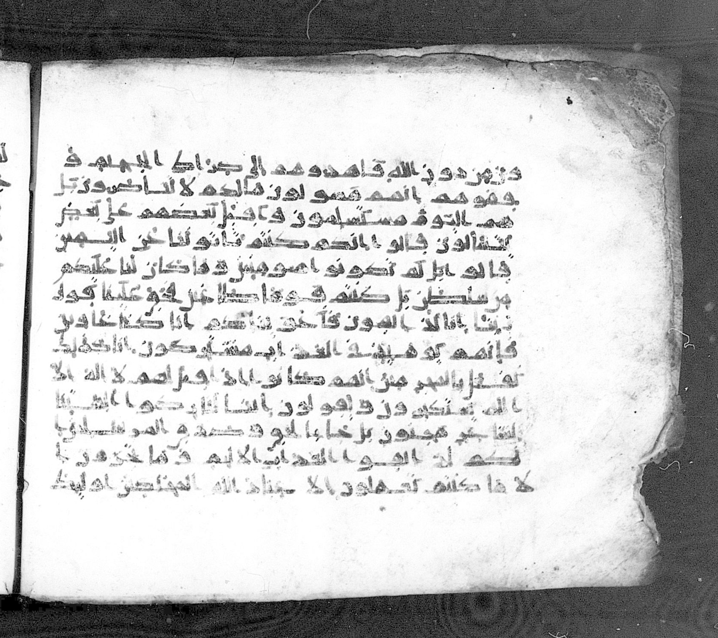 Paris, Bibliothèque nationale de France, Arabe 324 (c) (Scan 1), in Kufic C (Graphie C I a) script, showing Surah 37:32 from 8th Century AD found in Fustat (Old Cairo), Egypt, currently housed at Bibliothèque nationale de France, Paris