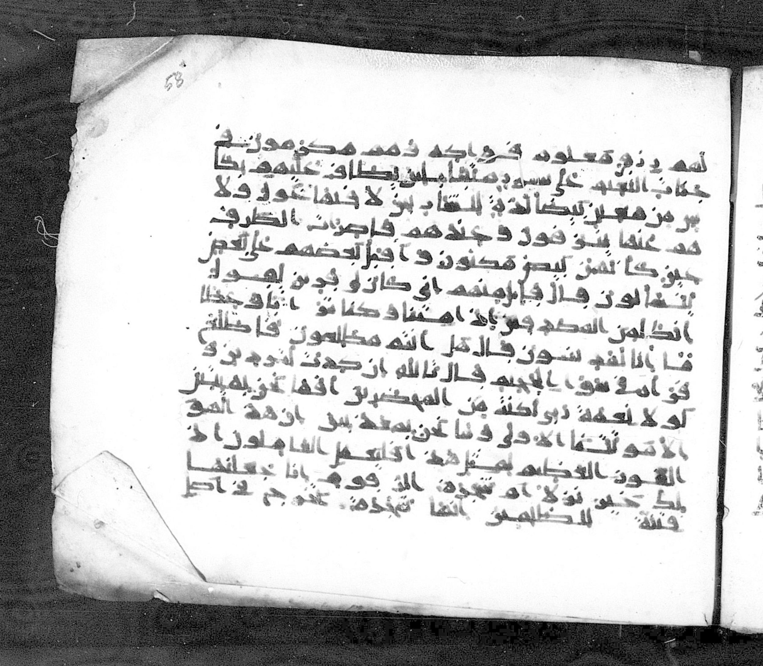 Paris, Bibliothèque nationale de France, Arabe 324 (c) (Scan 1), in Kufic C (Graphie C I a) script, showing Surah 37:49 from 8th Century AD found in Fustat (Old Cairo), Egypt, currently housed at Bibliothèque nationale de France, Paris