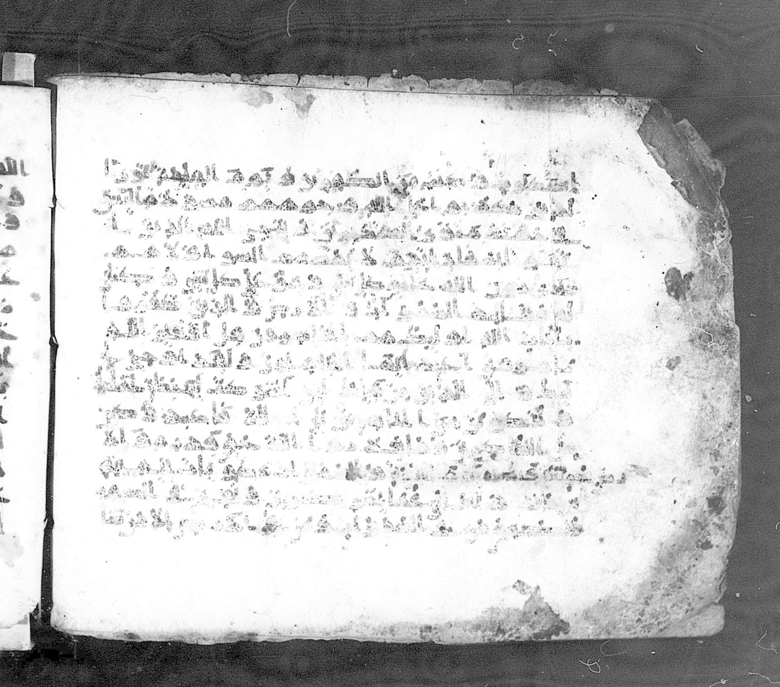 Paris, Bibliothèque nationale de France, Arabe 324 (c) (Scan 1), in Kufic C (Graphie C I a) script, showing Surah 39:64 from 8th Century AD found in Fustat (Old Cairo), Egypt, currently housed at Bibliothèque nationale de France, Paris