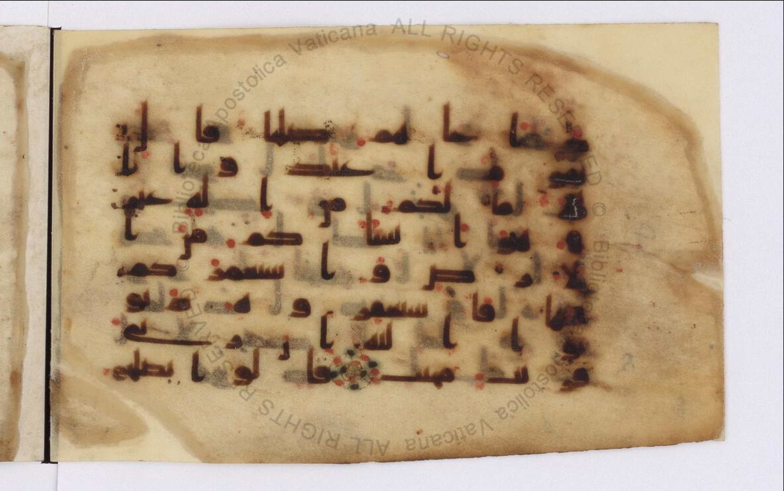 Paris, Bibliothèque nationale de France, Arabe 324 (c) (Scan 4), in Kufic C (Graphie C I a) script, showing Surah 11:62 from 8th Century AD found in Fustat (Old Cairo), Egypt, currently housed at Bibliothèque nationale de France, Paris