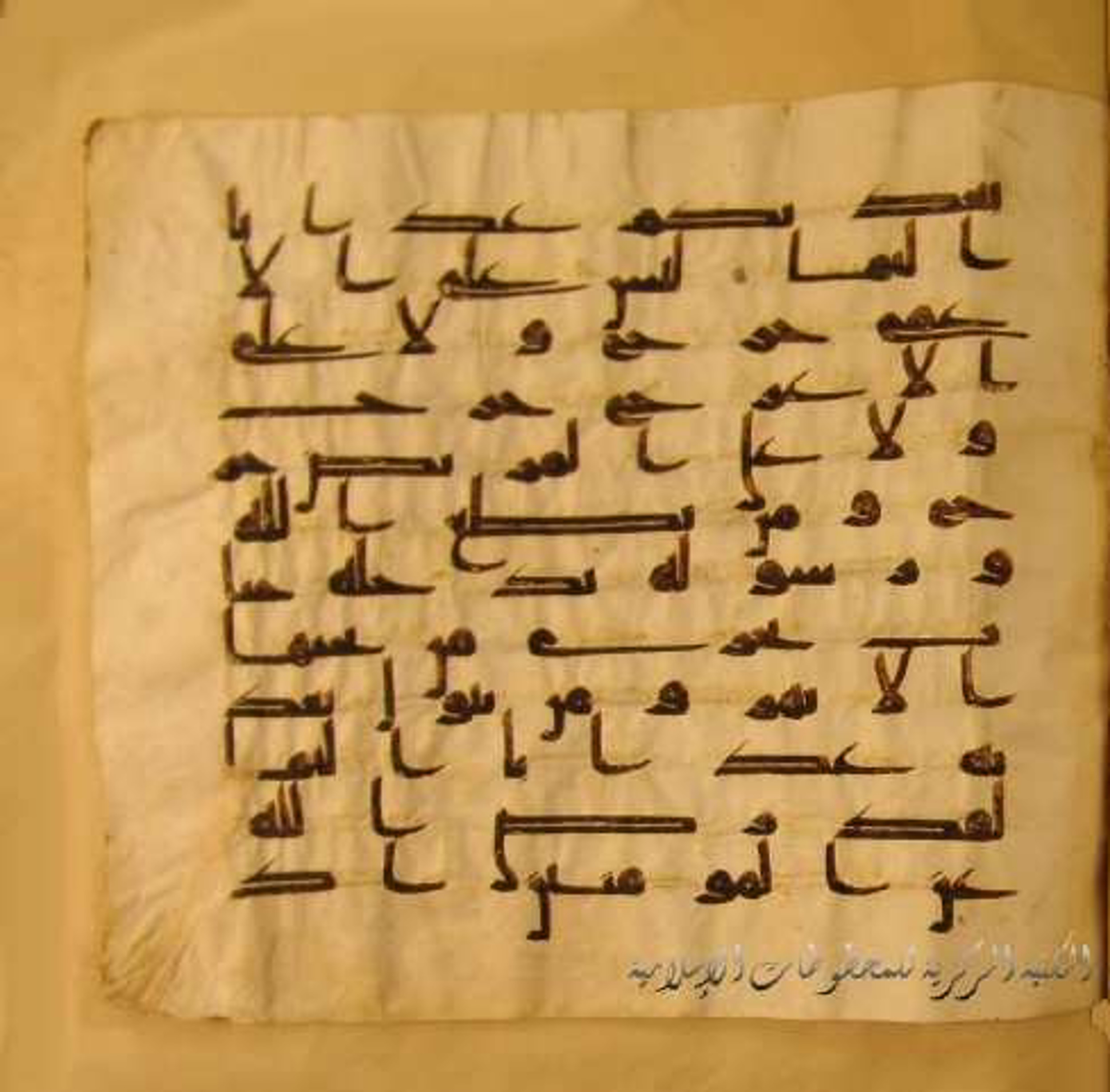 Paris, Bibliothèque nationale de France, Arabe 324 (c) (Scan 1), in Kufic C (Graphie C I a) script, showing Surah 48:18 from 8th Century AD found in Fustat (Old Cairo), Egypt, currently housed at Bibliothèque nationale de France, Paris