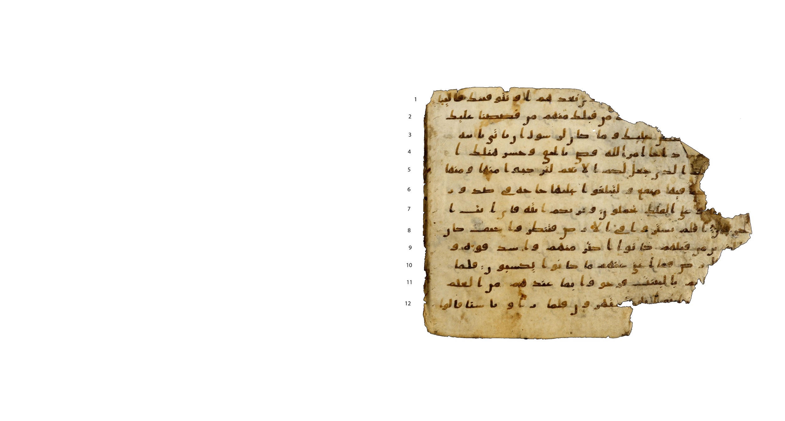 Codex Amrensis 1, in Ḥiǧāzī I script, showing Surah 40:83 from Early to Mid 8th Century AD found in Fustat (Old Cairo), Egypt, currently housed at Bibliothèque nationale de France, Paris