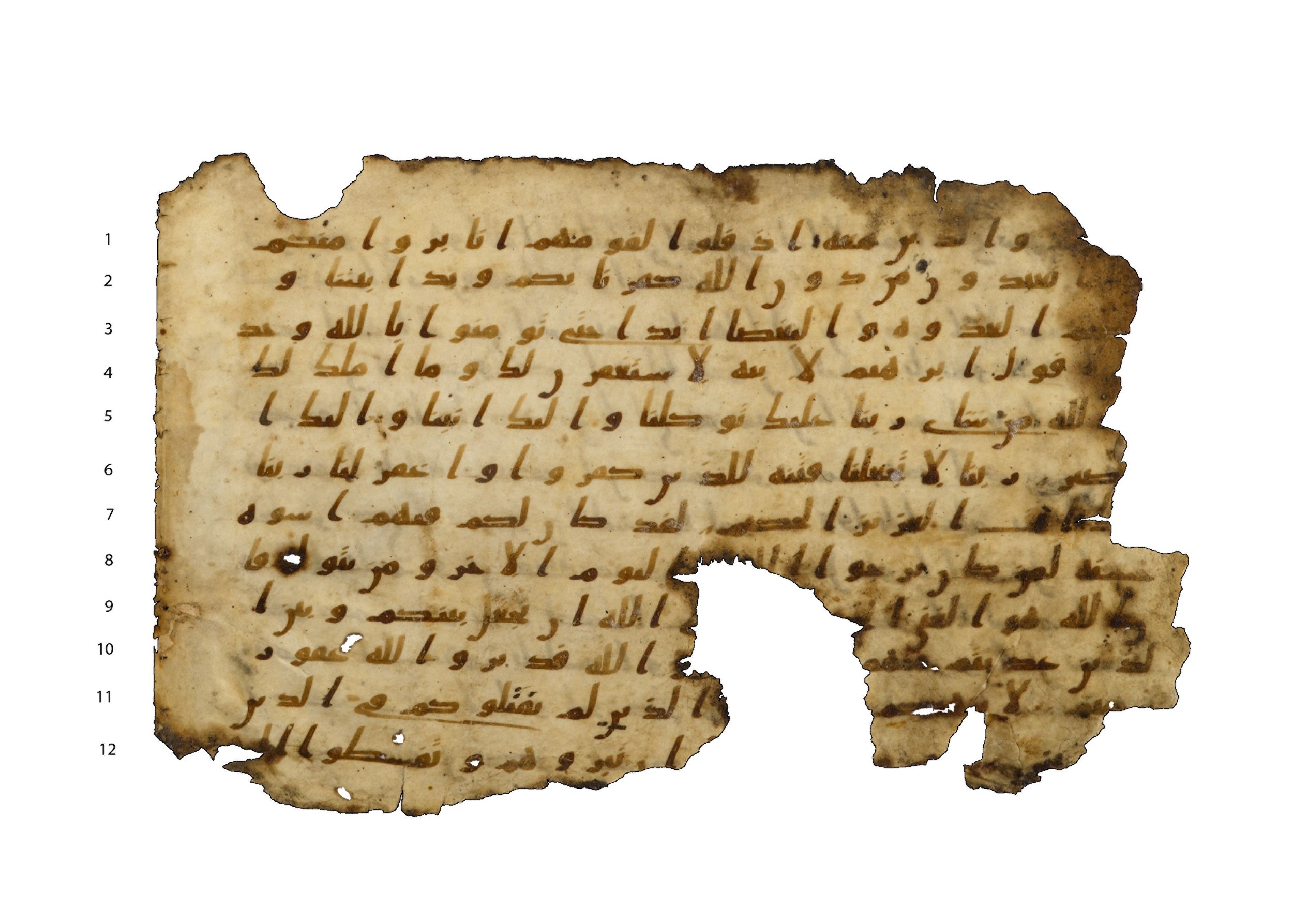 Codex Amrensis 1, in Ḥiǧāzī I script, showing Surah 60:7 from Early to Mid 8th Century AD found in Fustat (Old Cairo), Egypt, currently housed at Bibliothèque nationale de France, Paris
