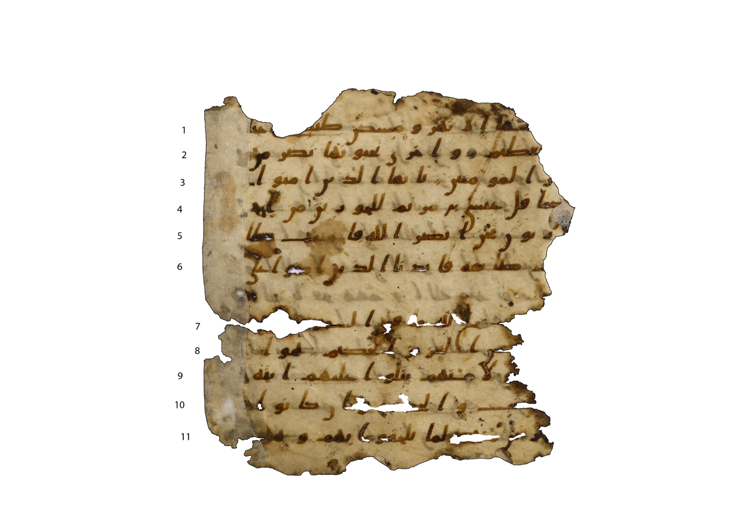Codex Amrensis 1, in Ḥiǧāzī I script, showing Surah 61:13 from Early to Mid 8th Century AD found in Fustat (Old Cairo), Egypt, currently housed at Bibliothèque nationale de France, Paris