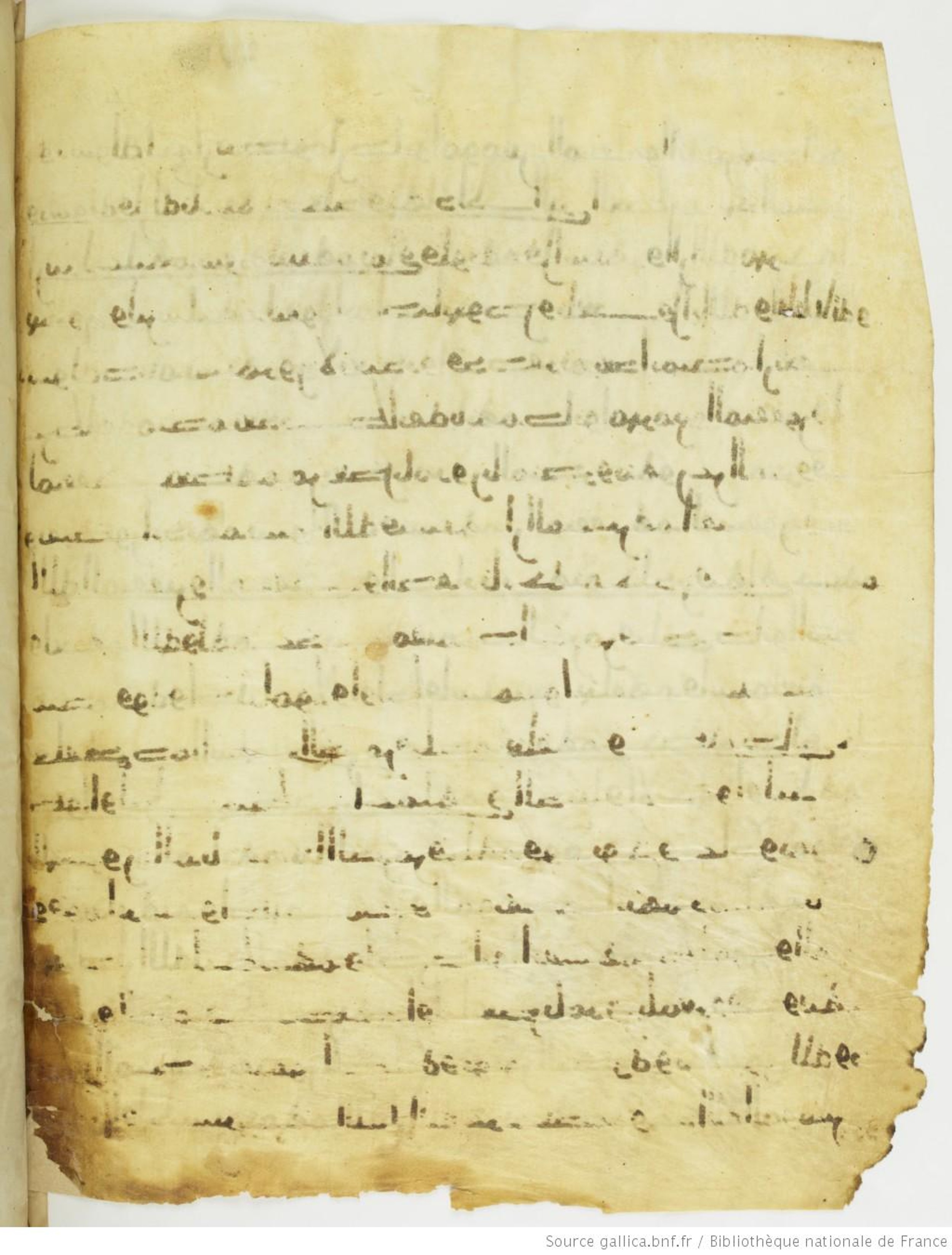 Paris, Bibliothèque nationale de France, Arabe 330 (g) (Scan 3), in Unclassified script, showing Surah 9:72 from Mid 8th to Late 9th Century AD found in Fustat (Old Cairo), Egypt, currently housed at Bibliothèque nationale de France, Paris