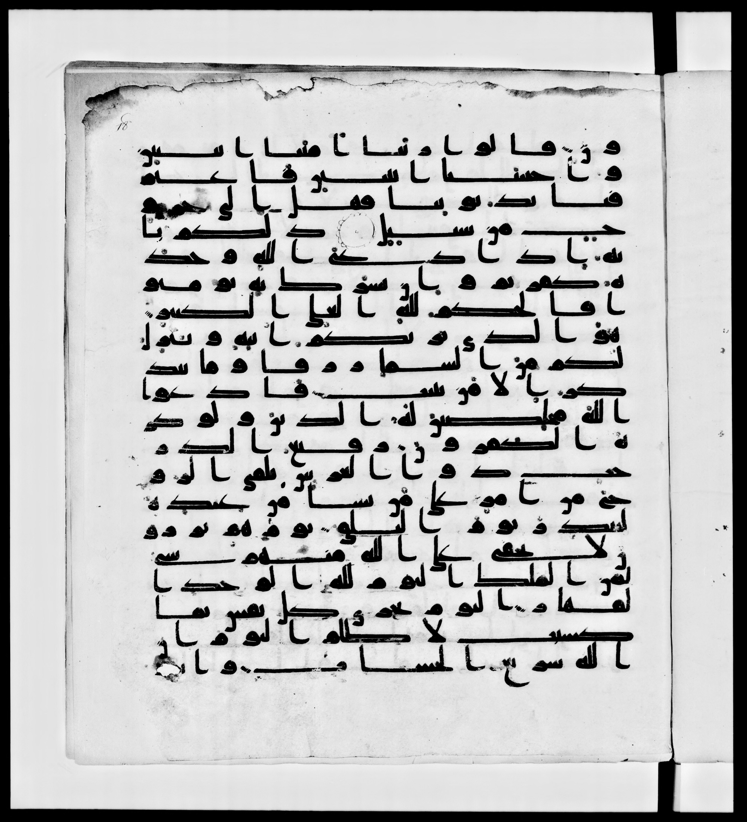 Paris, Bibliothèque nationale de France, Arabe 336, in Kūfī D.IV script, showing Surah 40:13 from Mid 8th to Late 10th Century AD found in Fustat (Old Cairo), Egypt, currently housed at Bibliothèque nationale de France, Paris