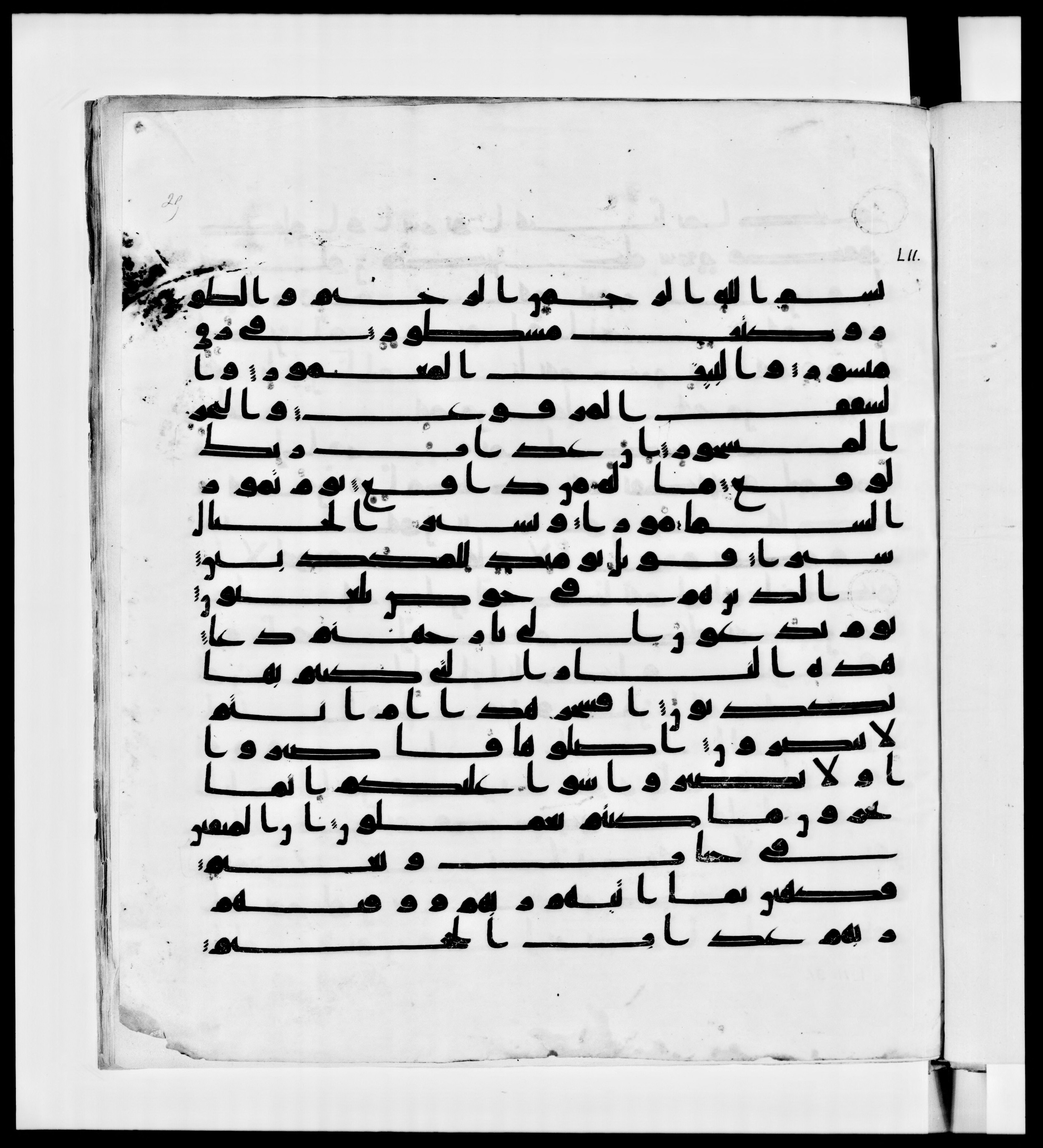 Paris, Bibliothèque nationale de France, Arabe 336, in Kūfī D.IV script, showing Surah 52:13 from Mid 8th to Late 10th Century AD found in Fustat (Old Cairo), Egypt, currently housed at Bibliothèque nationale de France, Paris