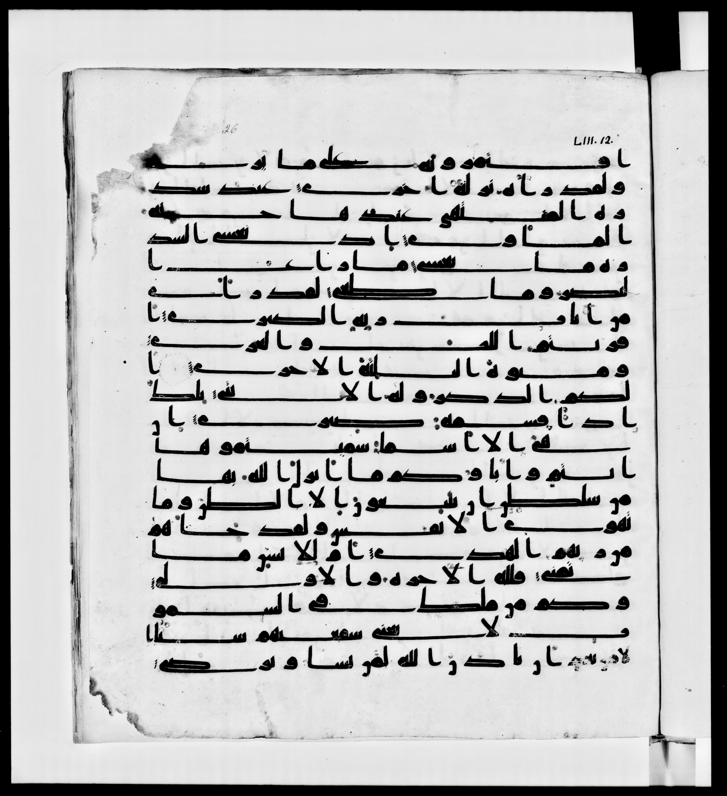 Paris, Bibliothèque nationale de France, Arabe 336, in Kūfī D.IV script, showing Surah 53:16 from Mid 8th to Late 10th Century AD found in Fustat (Old Cairo), Egypt, currently housed at Bibliothèque nationale de France, Paris