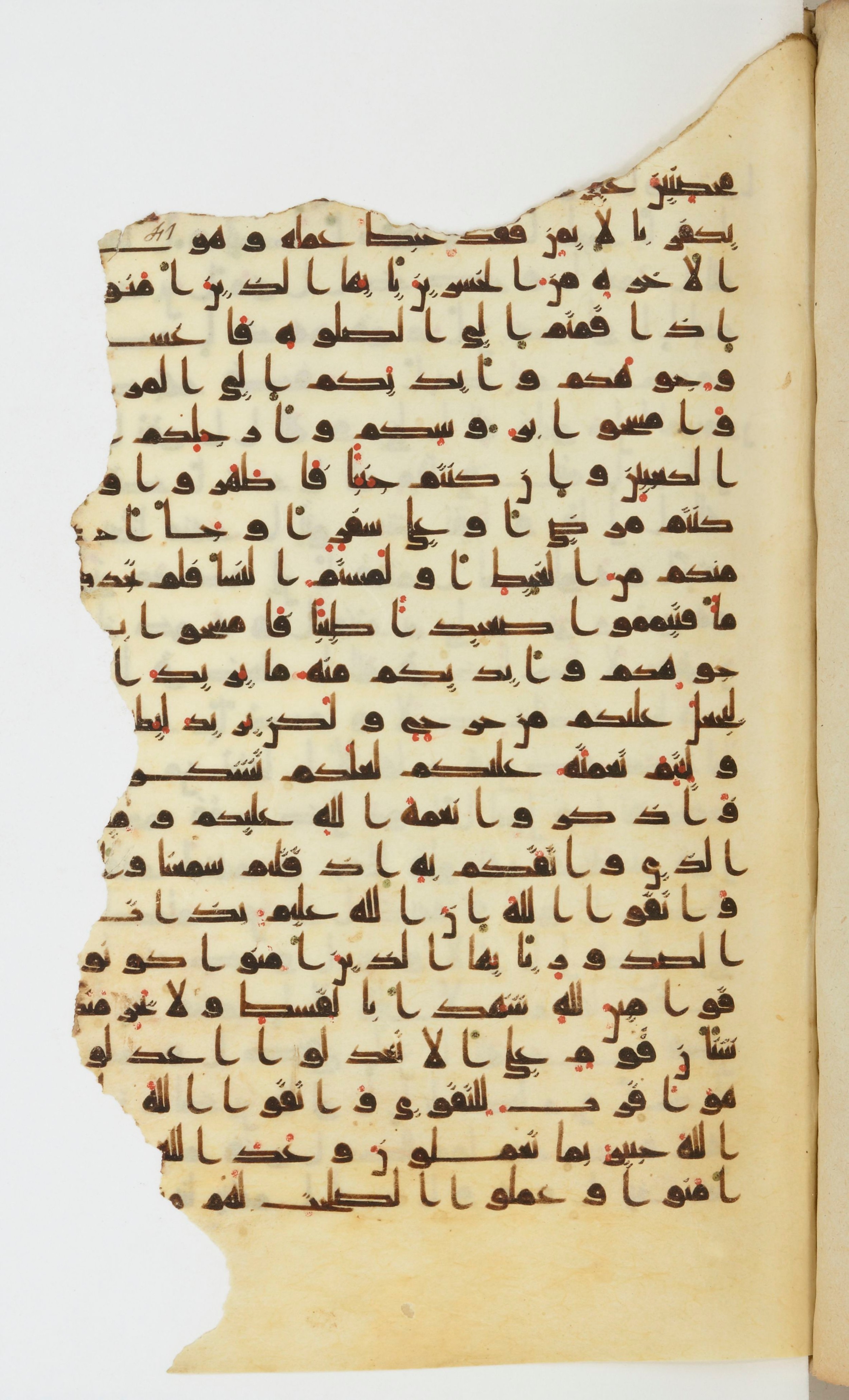 Bibliothèque nationale de France, Arabe 339, in Kufic D.I script, showing Surah 5:7 from 8th to 10th Century AD found in Fustat, Egypt, currently housed at Bibliothèque nationale de France, Paris