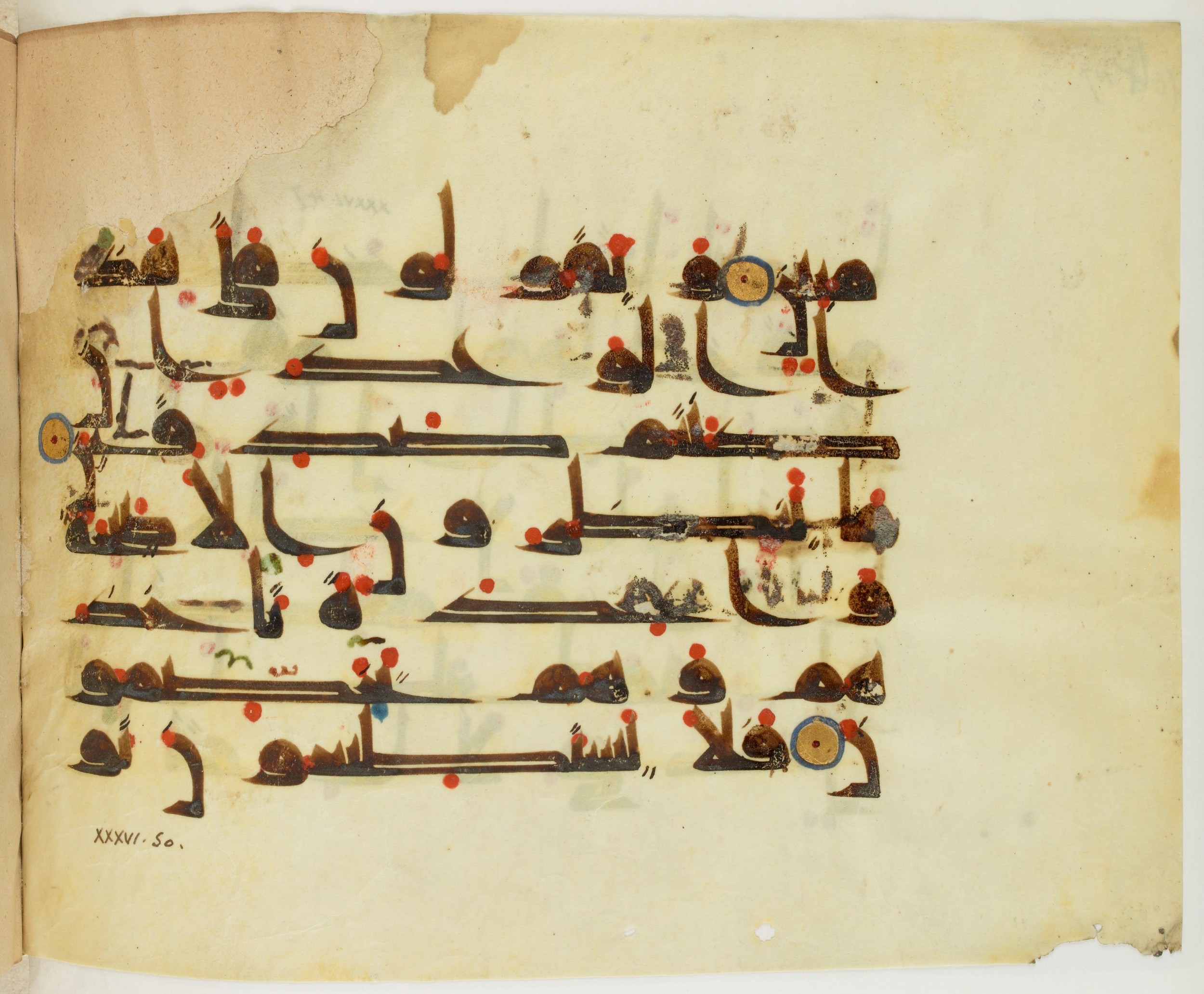 Paris, Bibliothèque nationale de France, Arabe 341 (a), in Kufic D.III script, showing Surah 36:49 from Mid 8th to Late 10th Century AD found in Fustat (Old Cairo), Egypt, currently housed at Bibliothèque nationale de France, Paris