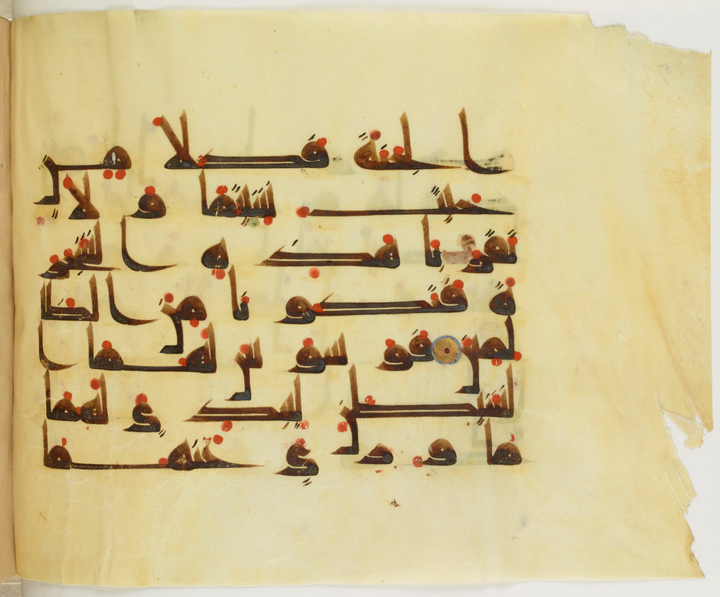 Paris, Bibliothèque nationale de France, Arabe 341 (a) (Scan 2), in Kufic D.III script, showing Surah 7:19 from Mid 8th to Late 10th Century AD found in Fustat (Old Cairo), Egypt, currently housed at Bibliothèque nationale de France, Paris