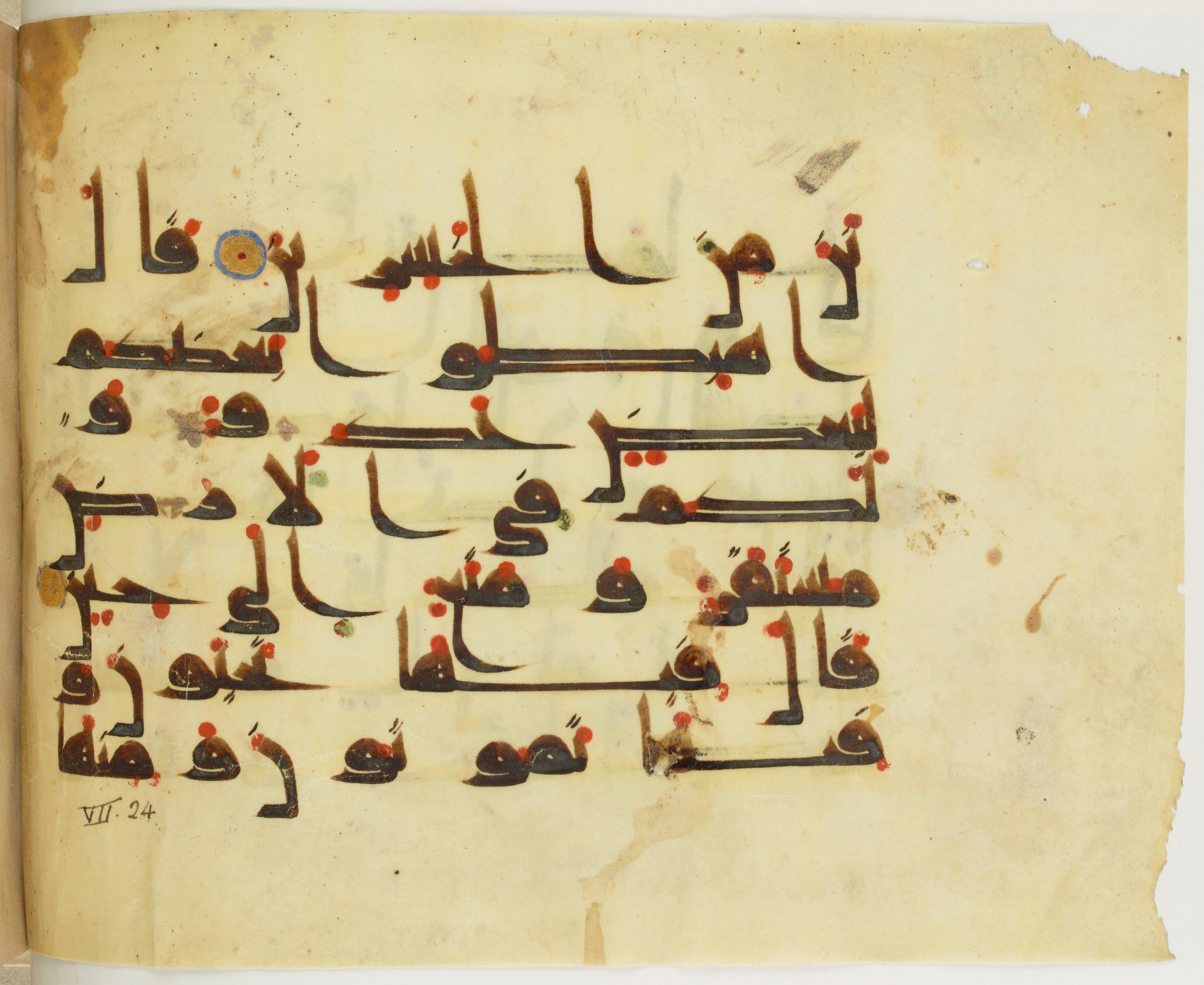 Paris, Bibliothèque nationale de France, Arabe 341 (a) (Scan 2), in Kufic D.III script, showing Surah 7:23 from Mid 8th to Late 10th Century AD found in Fustat (Old Cairo), Egypt, currently housed at Bibliothèque nationale de France, Paris