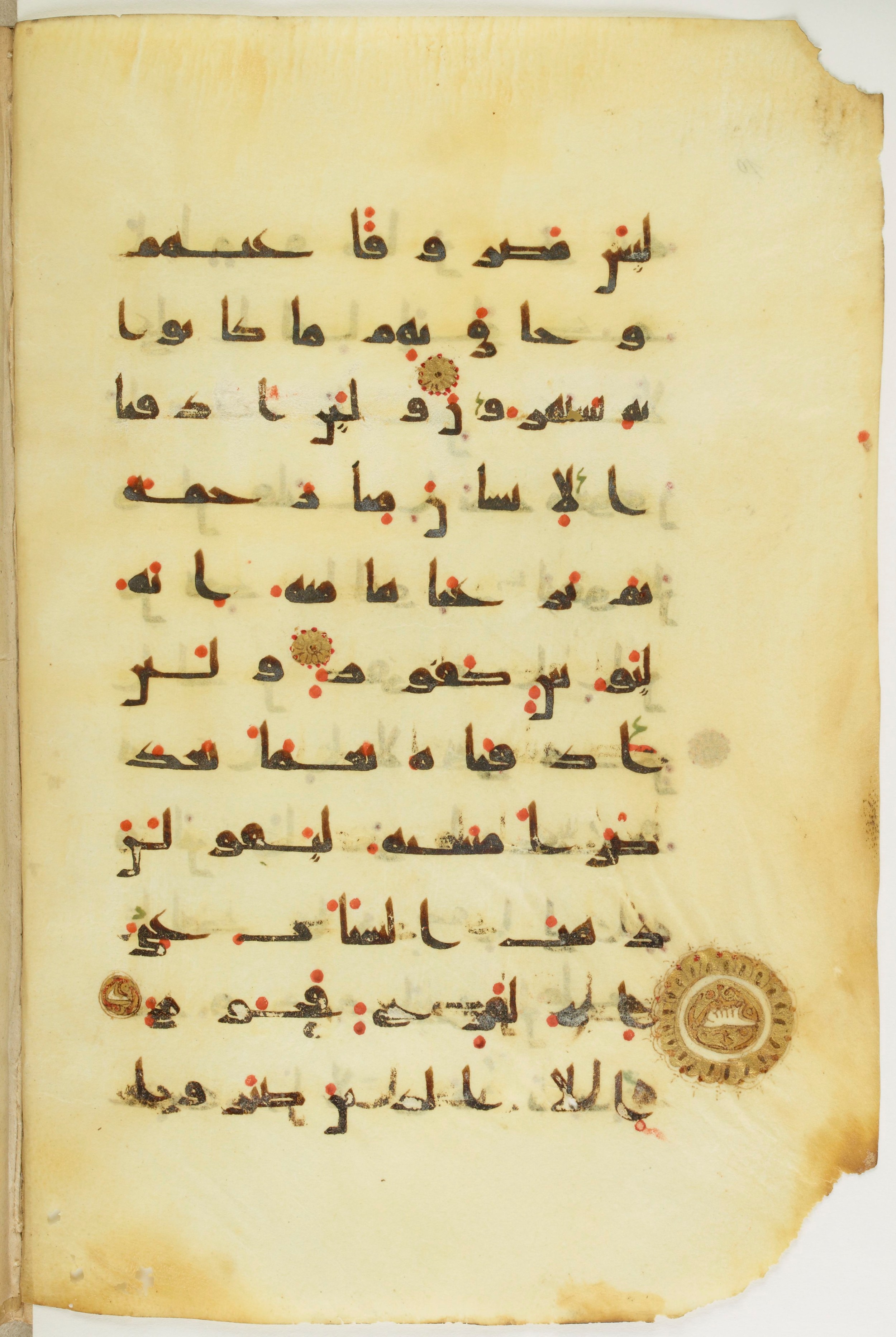 Paris, Bibliothèque nationale de France, Arabe 342 (a) (Scan 2), in kūfī D.Va script, showing Surah 11:8 from Mid 8th to Late 10th Century AD found in Fustat (Old Cairo), Egypt, currently housed at Bibliothèque nationale de France, Paris