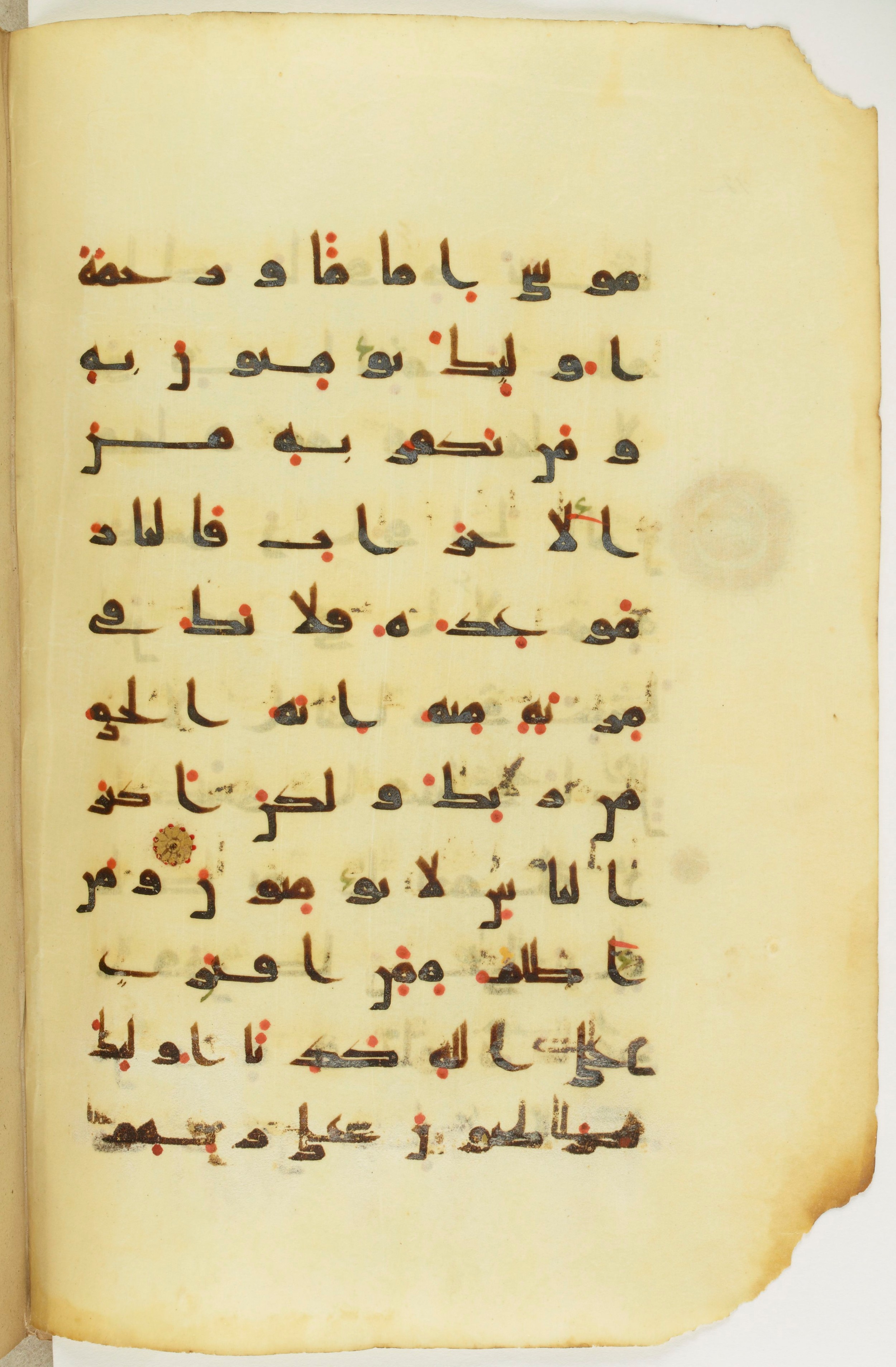 Paris, Bibliothèque nationale de France, Arabe 342 (a) (Scan 1), in kūfī D.Va script, showing Surah 11:18 from Mid 8th to Late 10th Century AD found in Fustat (Old Cairo), Egypt, currently housed at Bibliothèque nationale de France, Paris